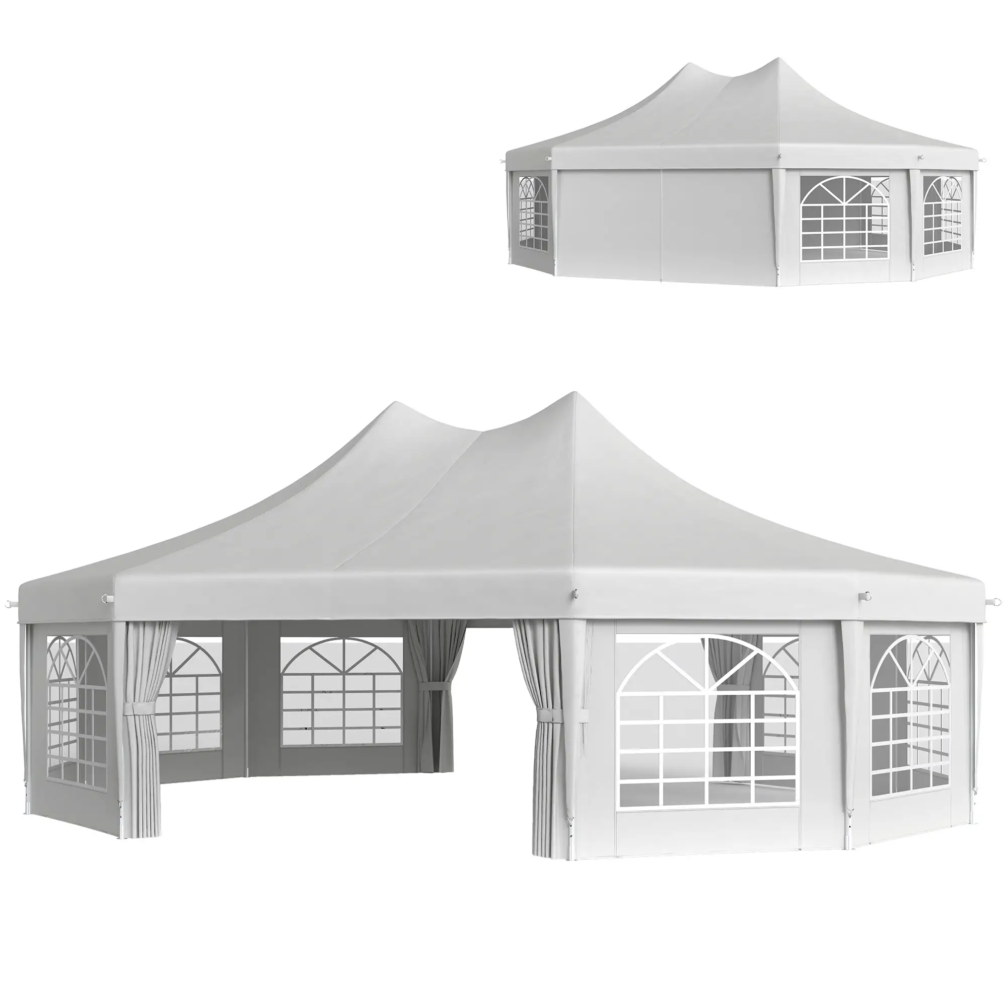 21' x 29' White Wedding Tent, High Peak Decagonal Gazebo With Removable Walls, White