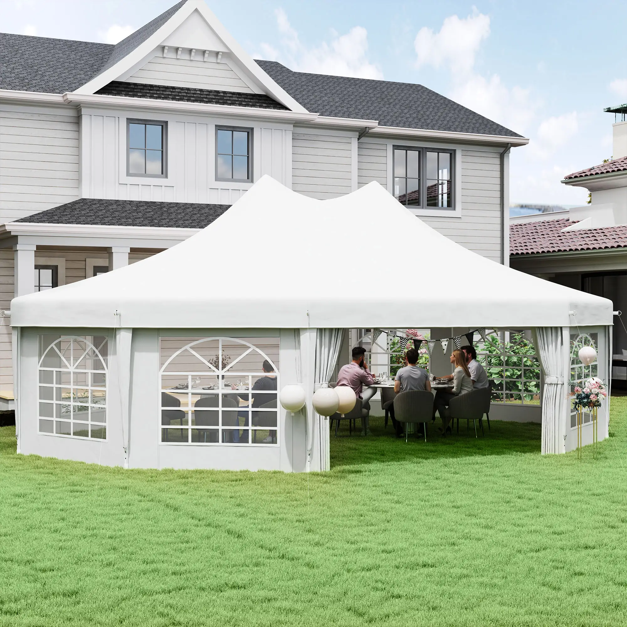 21' x 29' White Wedding Tent, High Peak Decagonal Gazebo With Removable Walls, White - Image 2