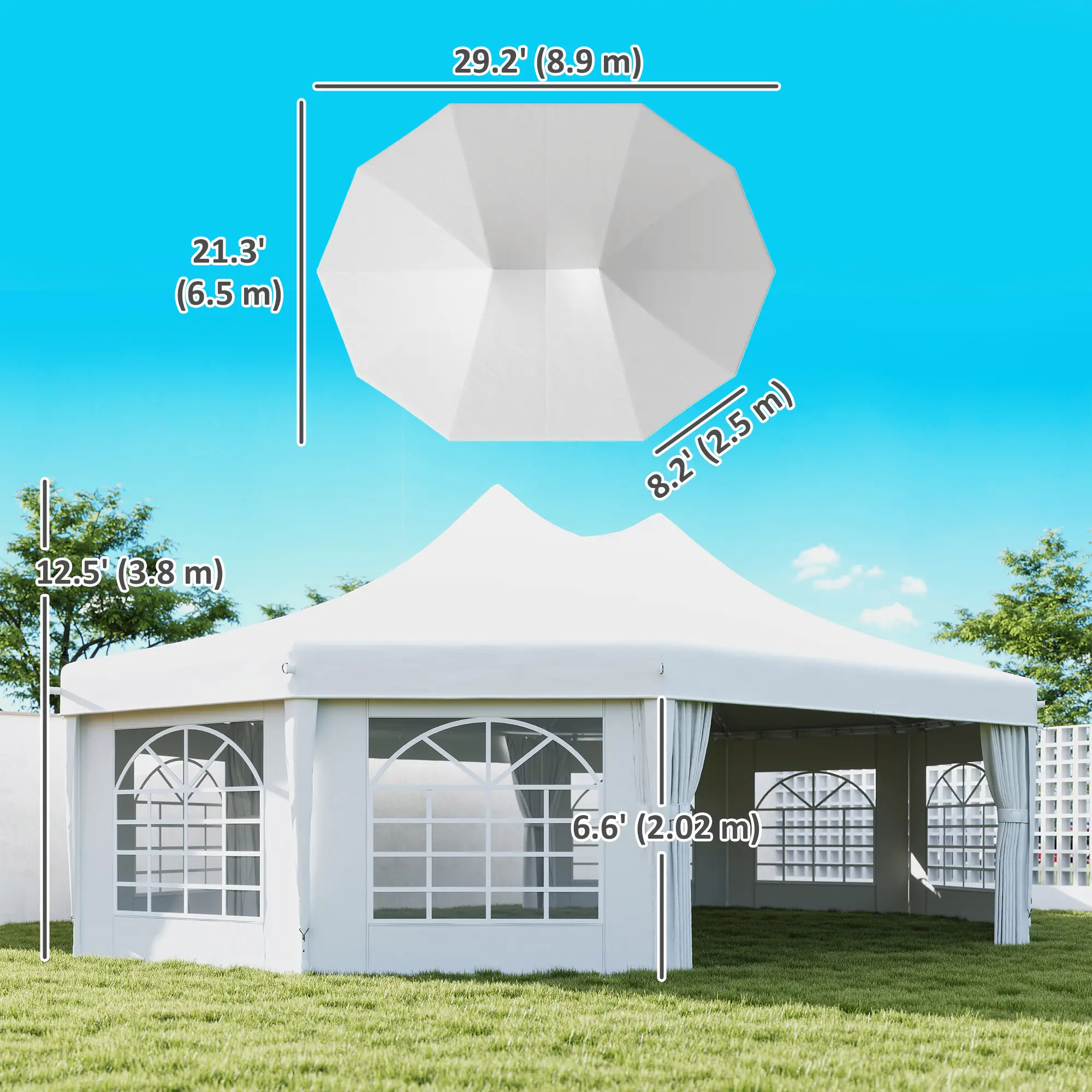 21' x 29' White Wedding Tent, High Peak Decagonal Gazebo With Removable Walls, White - Image 3