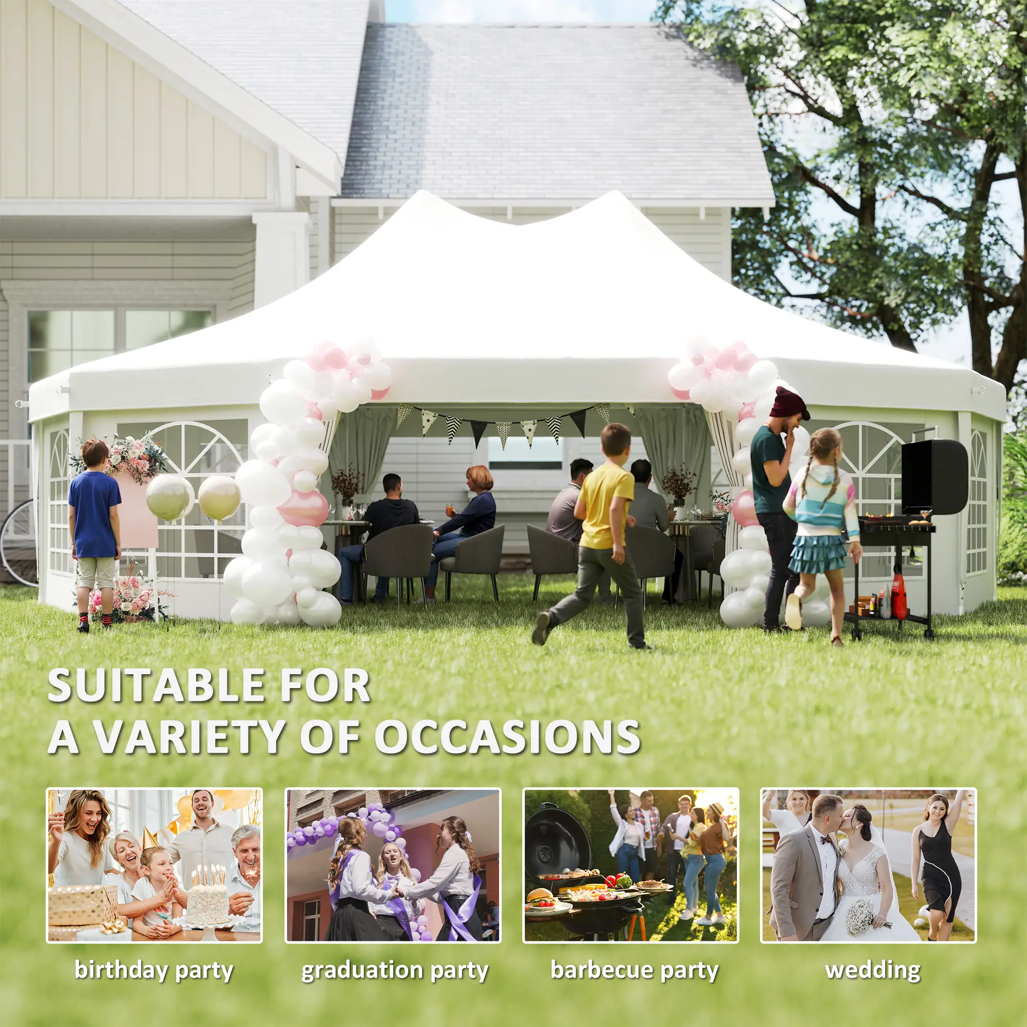 21' x 29' White Wedding Tent, High Peak Decagonal Gazebo With Removable Walls, White - Image 7