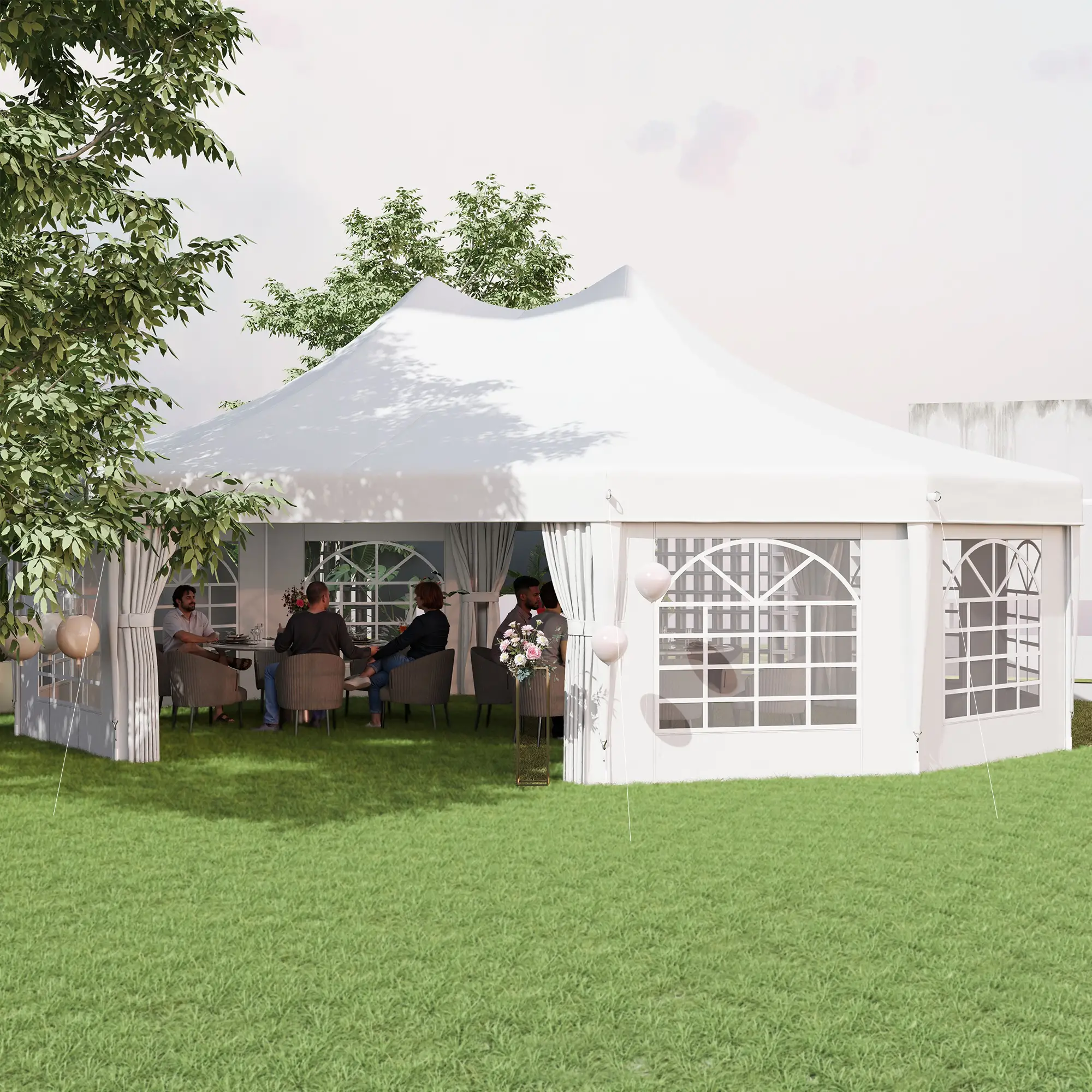 21' x 29' White Wedding Tent, High Peak Decagonal Gazebo With Removable Walls, White - Image 8