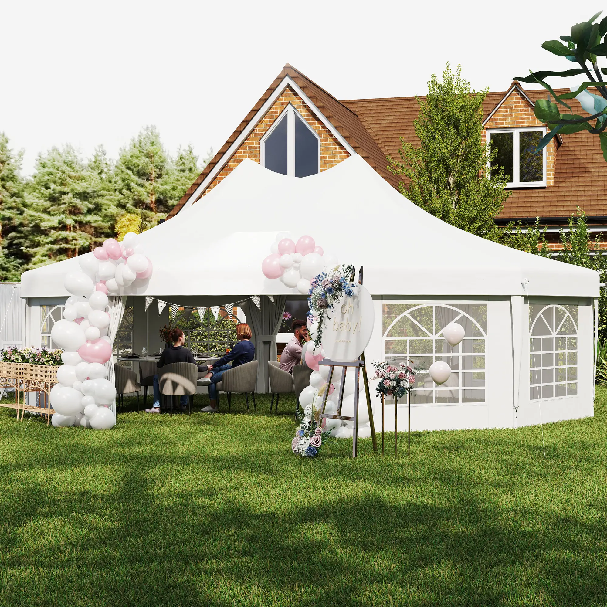 21' x 29' White Wedding Tent, High Peak Decagonal Gazebo With Removable Walls, White - Image 9