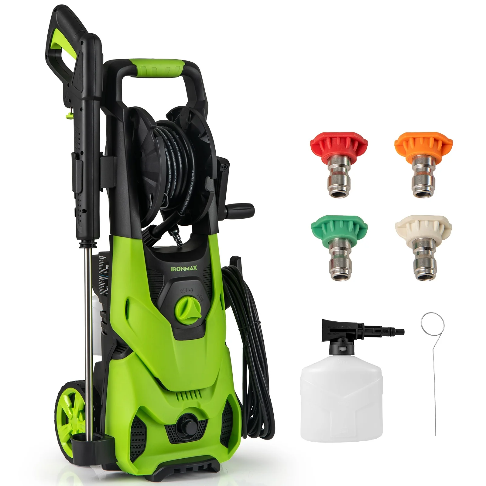 2150 PSI Electric Pressure Washer, 1.2 GPM, 4 Nozzles, Foam Cannon, Green - Image 4