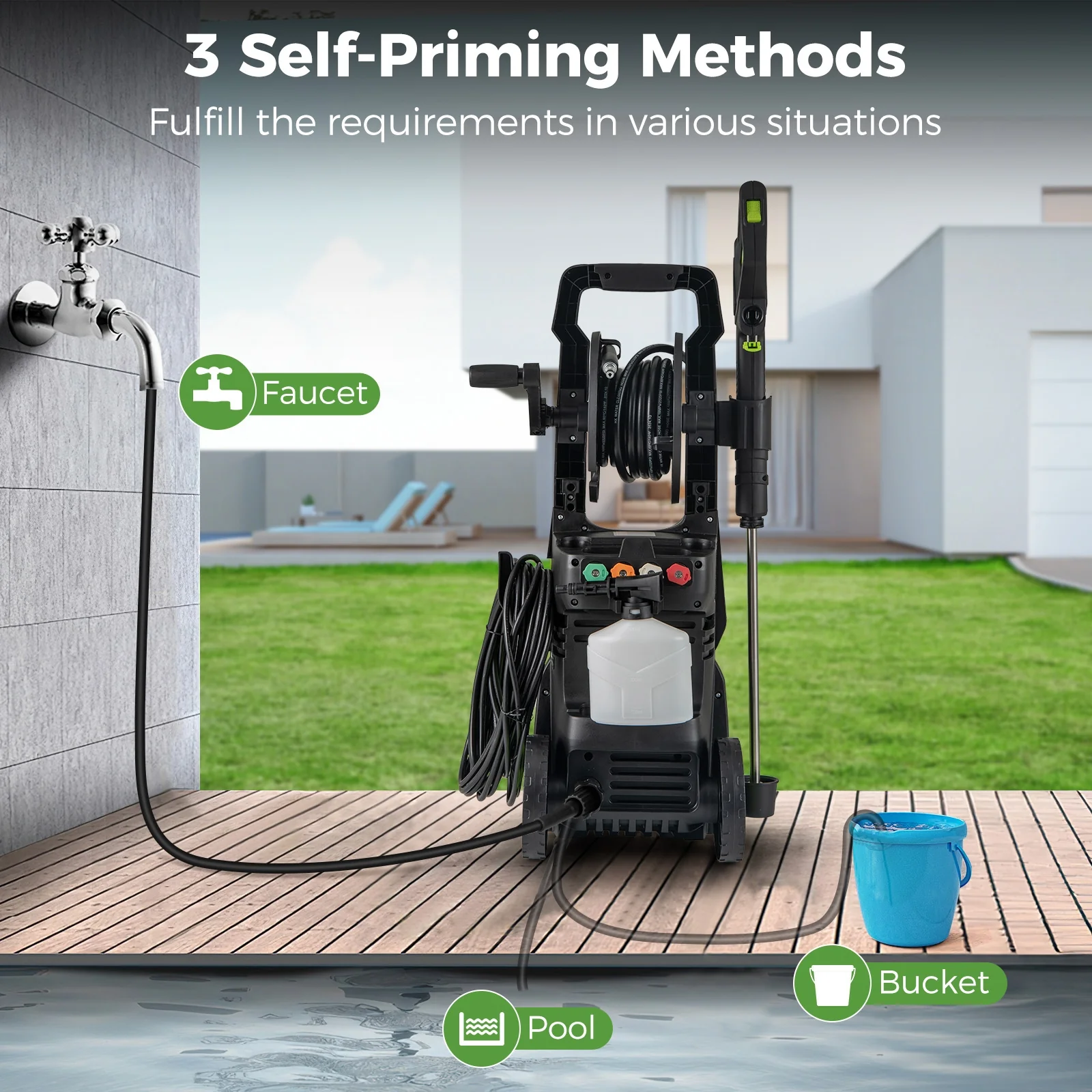 2150 PSI Electric Pressure Washer, 1.2 GPM, 4 Nozzles, Foam Cannon, Green - Image 8