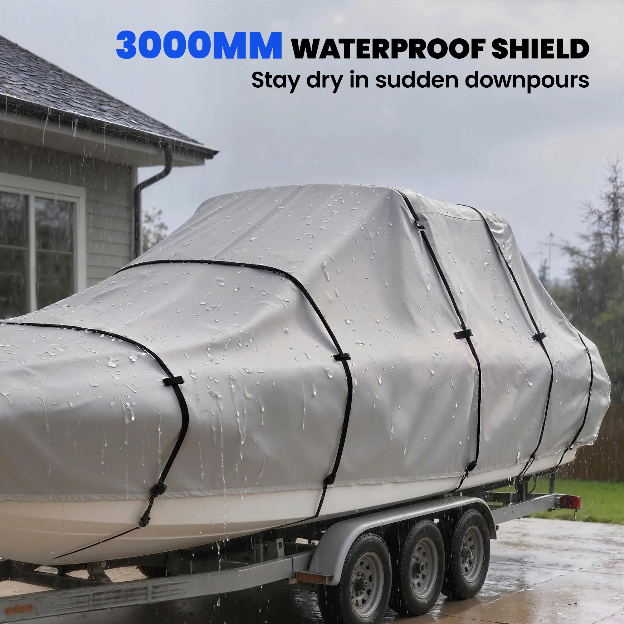 22-24 Ft Trailer Boat Cover, 3000mm Waterproof, Light Grey - Image 4