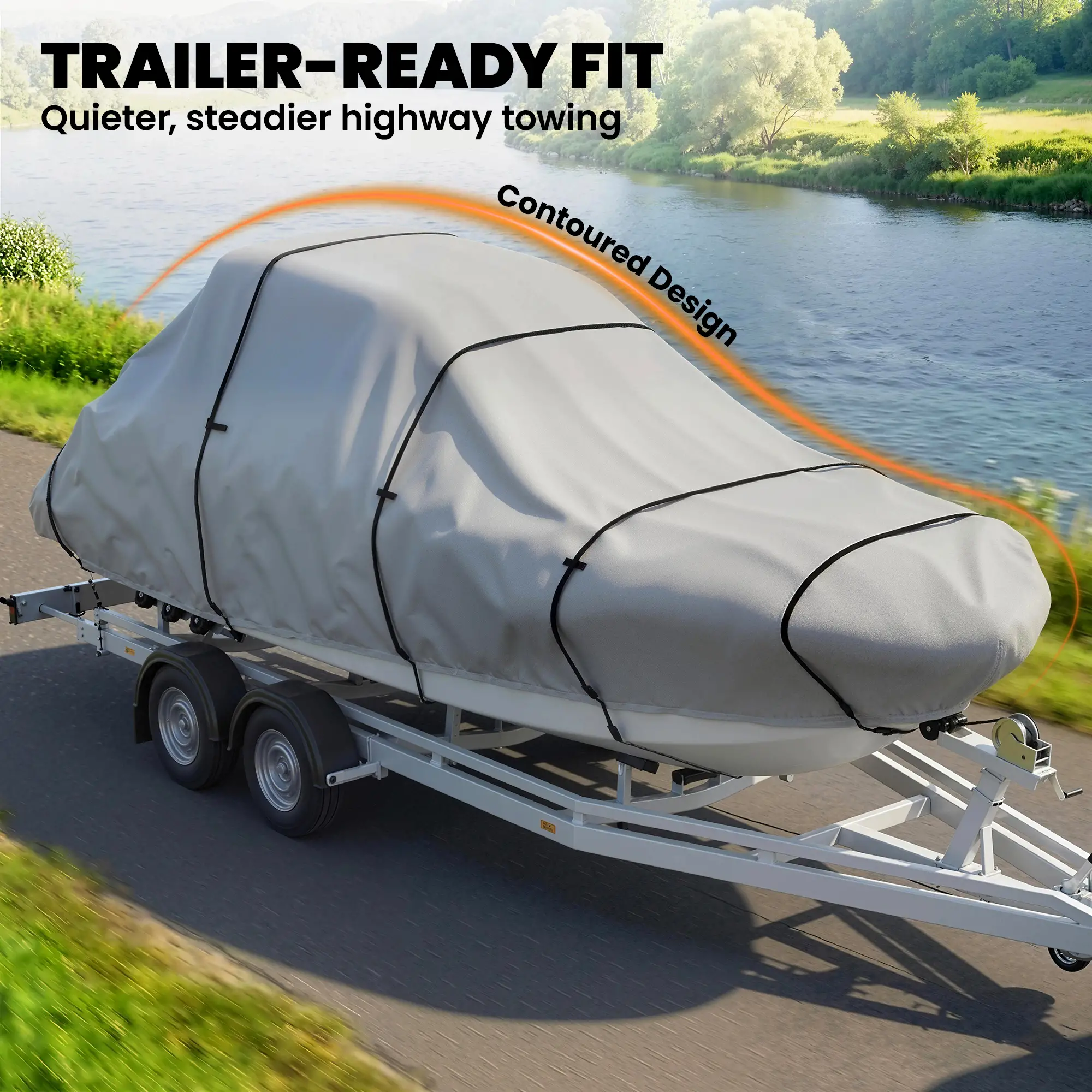 22-24 Ft Trailer Boat Cover, 3000mm Waterproof, Light Grey - Image 6