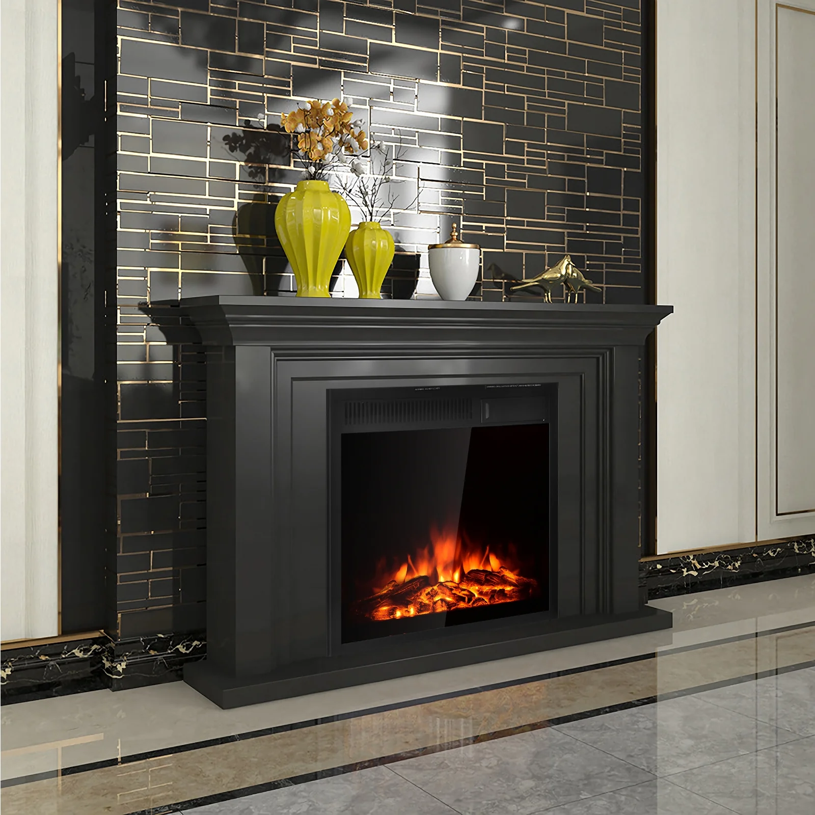 22.5 Inch Electric Fireplace Insert, Freestanding Recessed Heater, Black - Image 3