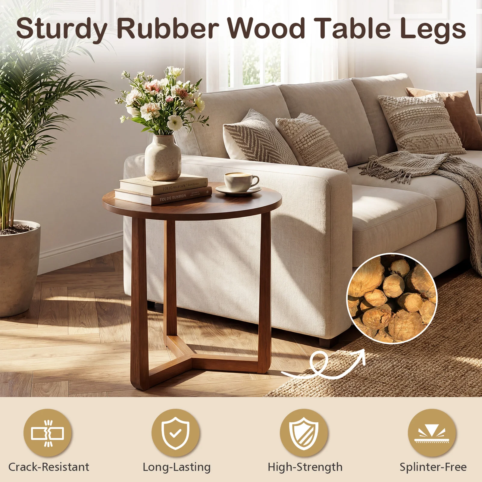 22.5 Inch Round Side Table, Farmhouse End Table, Walnut - Image 9