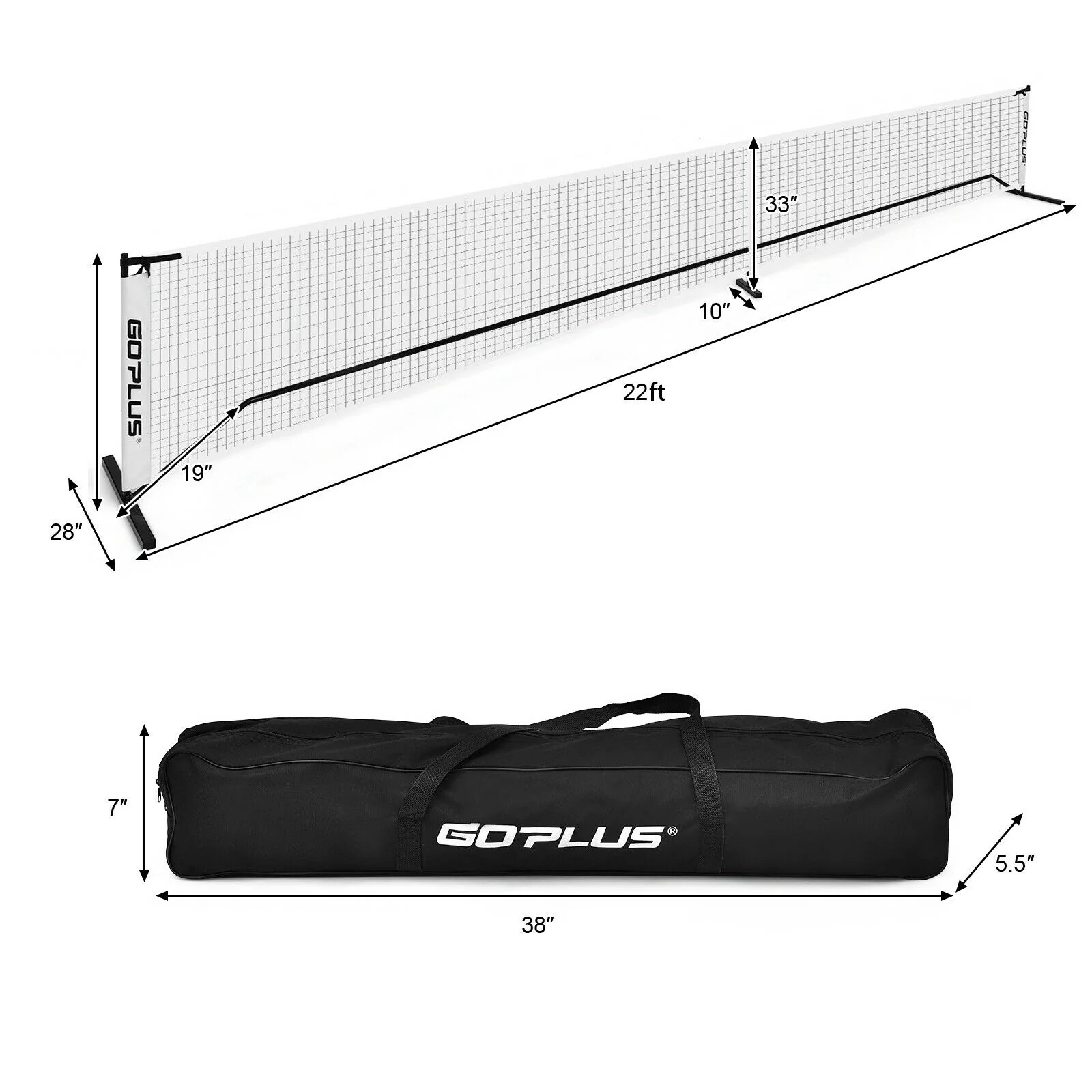 22 Feet Portable Pickleball Net Set, Indoor Outdoor Game, Black - Image 5