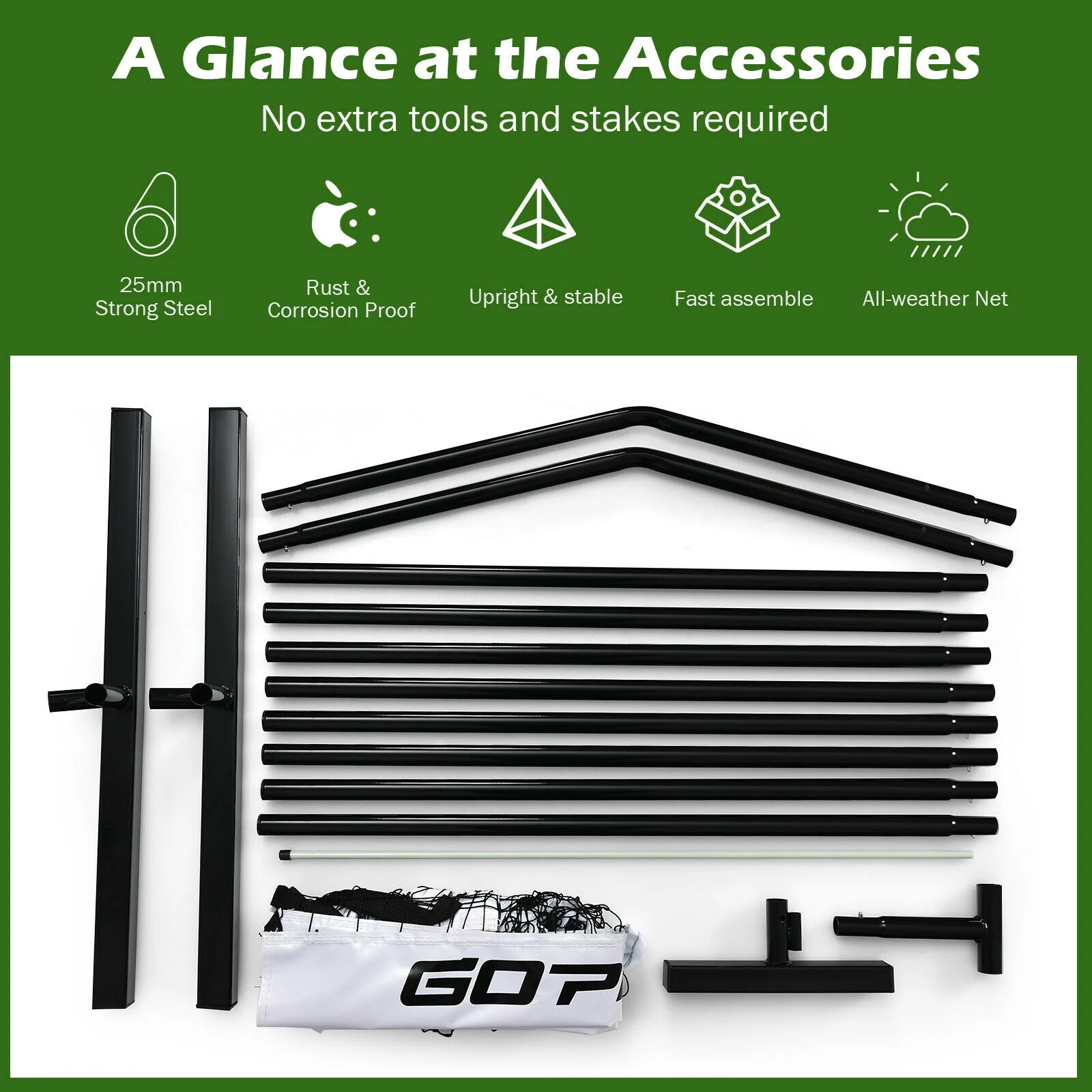 22 Feet Portable Pickleball Net Set, Indoor Outdoor Game, Black - Image 6