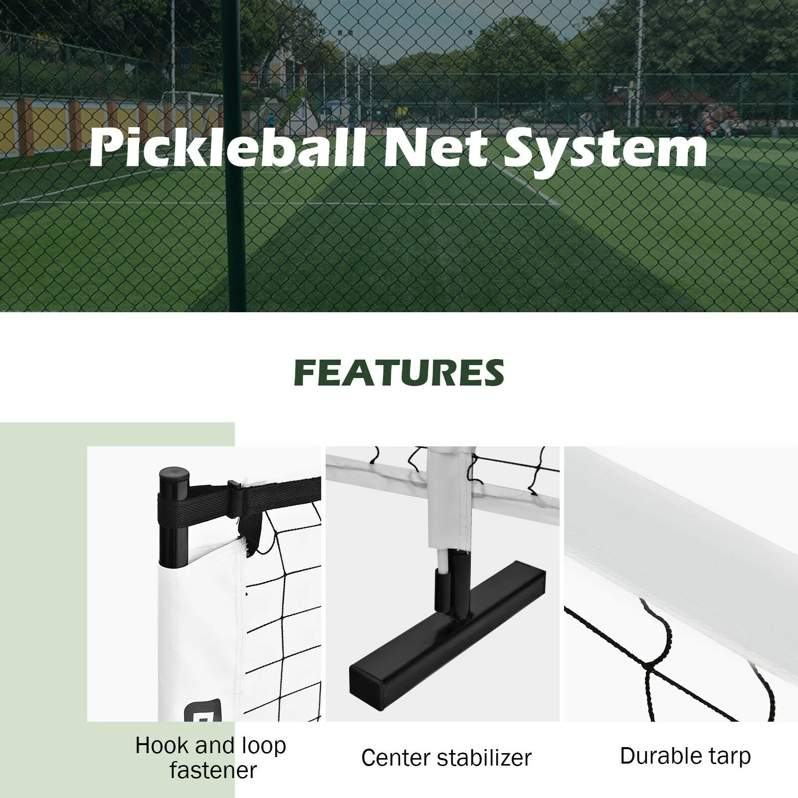 22 Feet Portable Pickleball Net Set, Indoor Outdoor Game, Black - Image 8