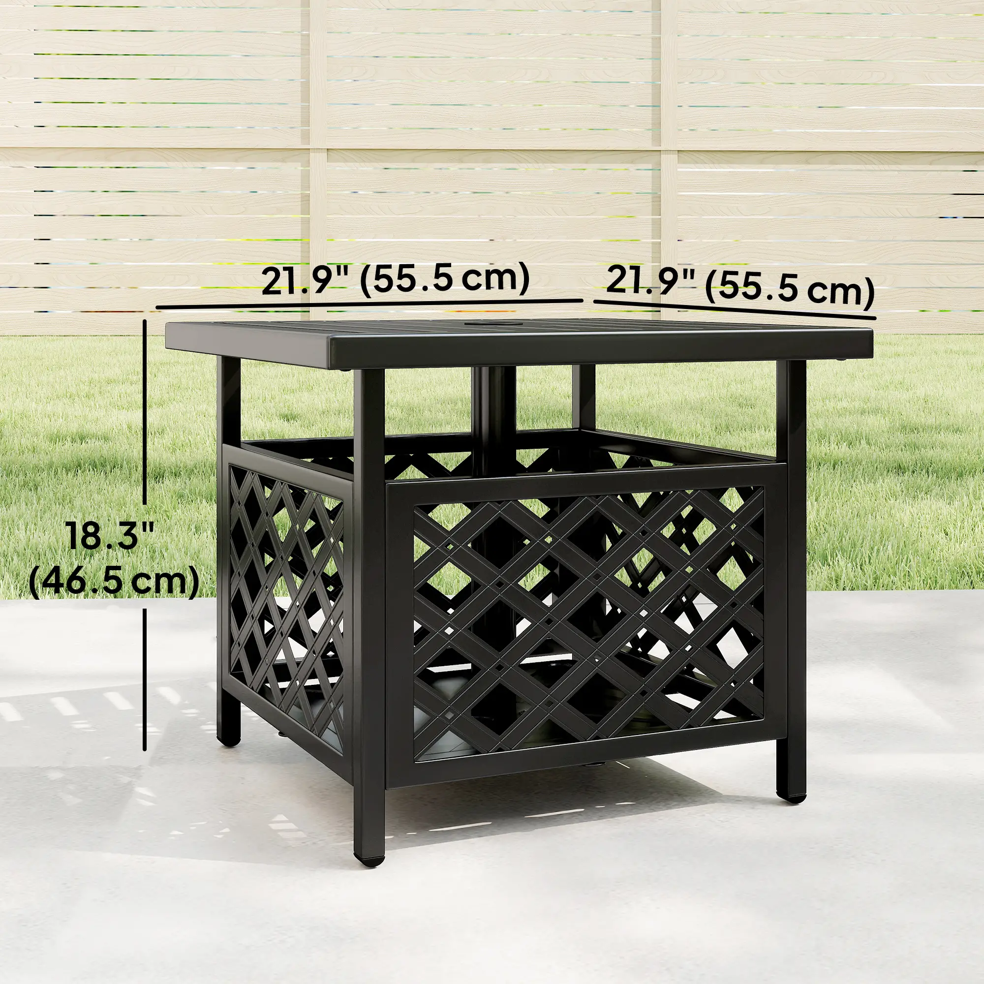 22" Outdoor Coffee Table, Metal Top, Slatted, Black - Image 3