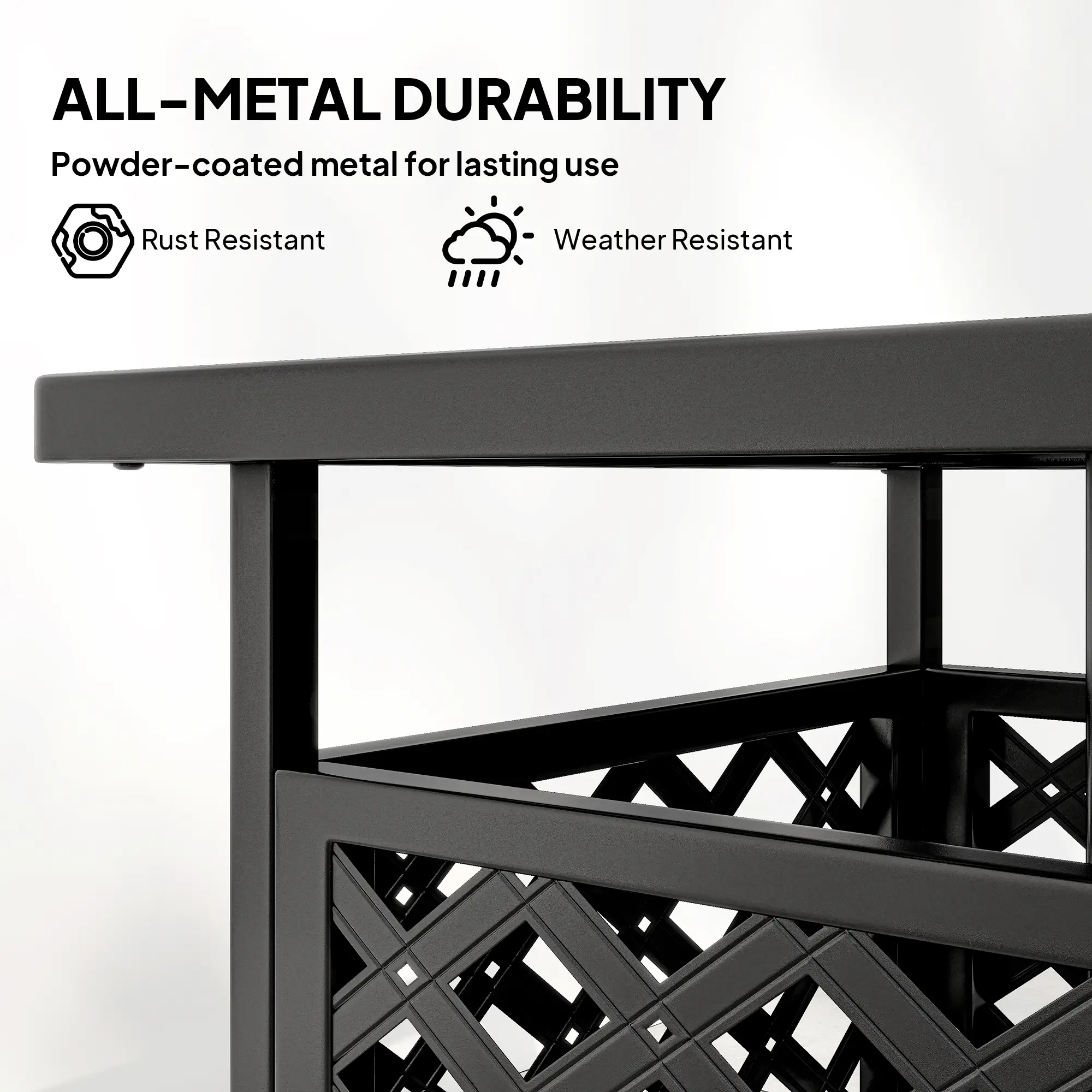 22" Outdoor Coffee Table, Metal Top, Slatted, Black - Image 4