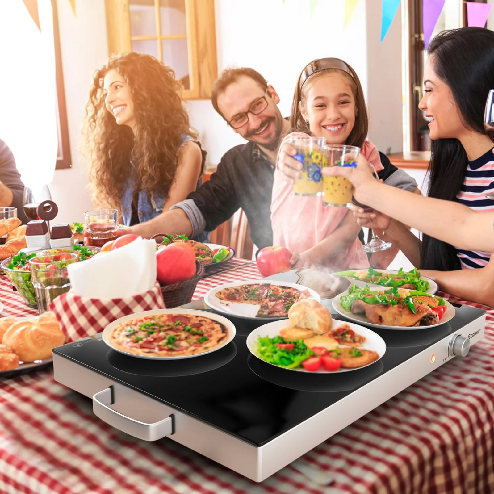 22 x 14 Inch Electric Warming Tray, Adjustable Temperature, Silver - Image 2