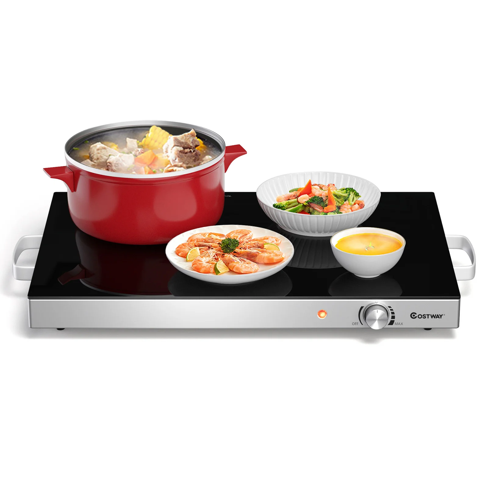 22 x 14 Inch Electric Warming Tray, Adjustable Temperature, Silver - Image 3