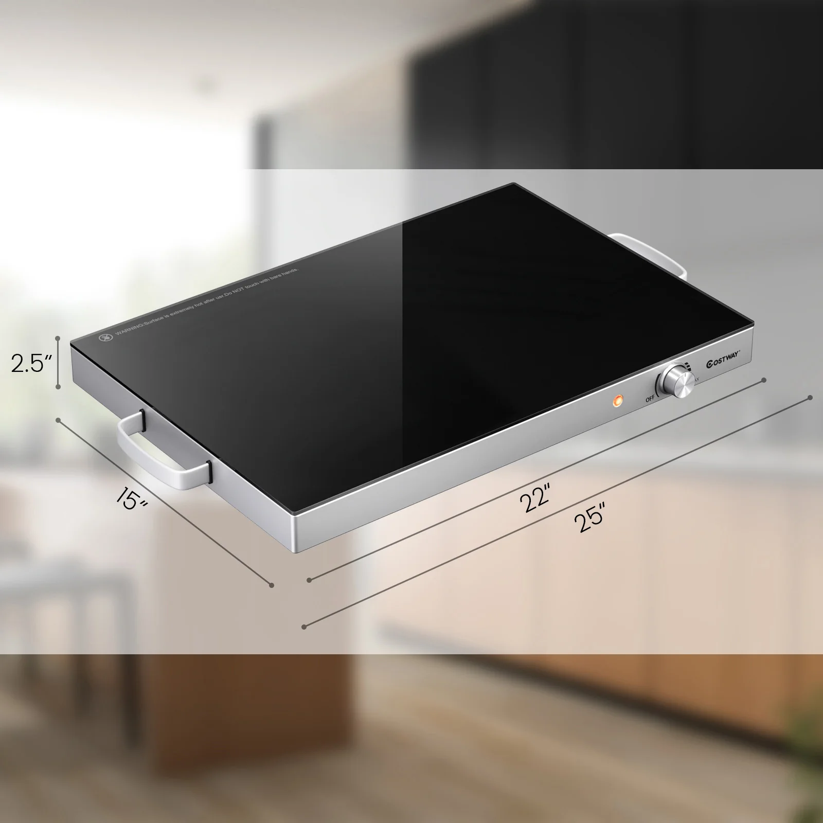 22 x 14 Inch Electric Warming Tray, Adjustable Temperature, Silver - Image 4