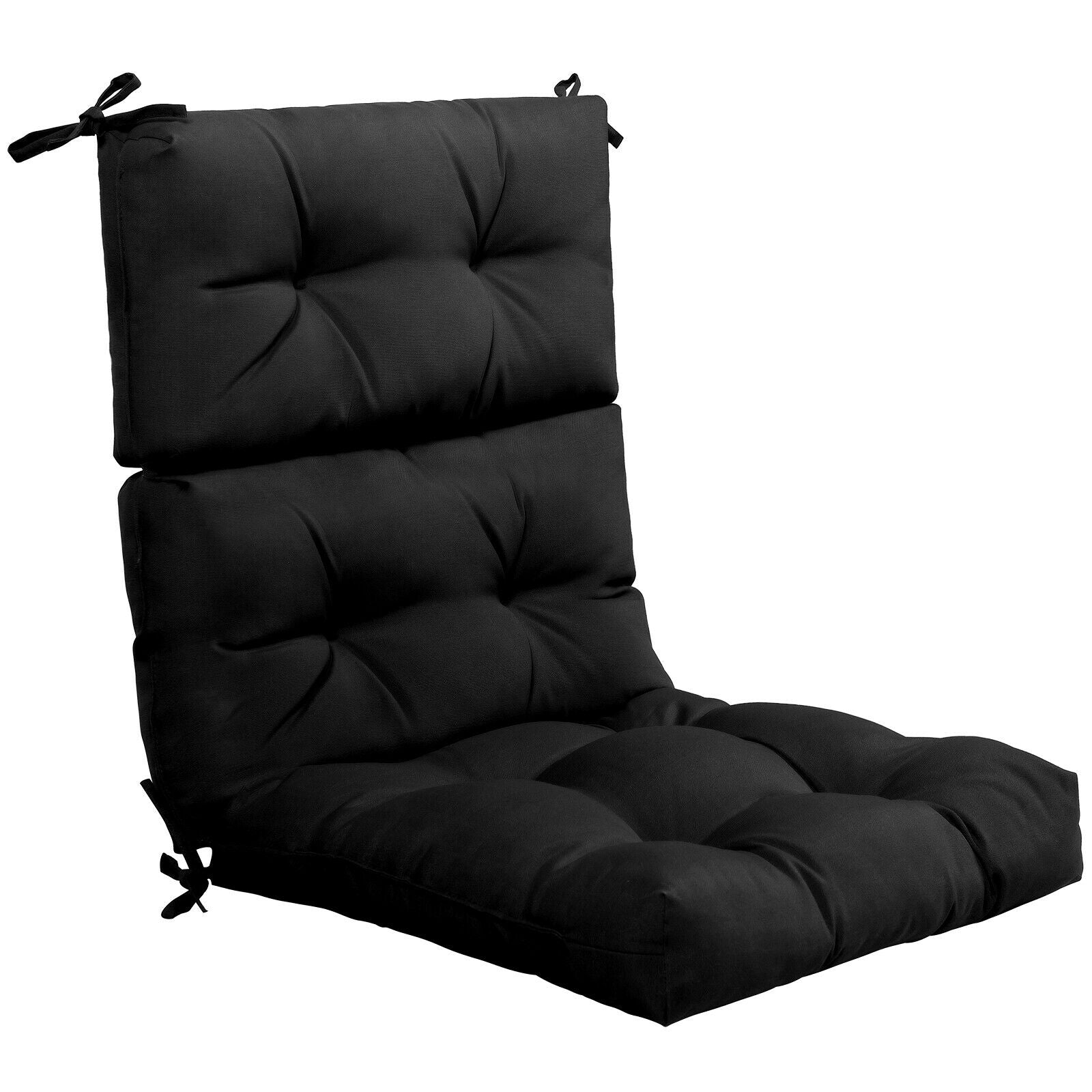 22 x 44 Inch Tufted Outdoor Patio Chair Pad, Black