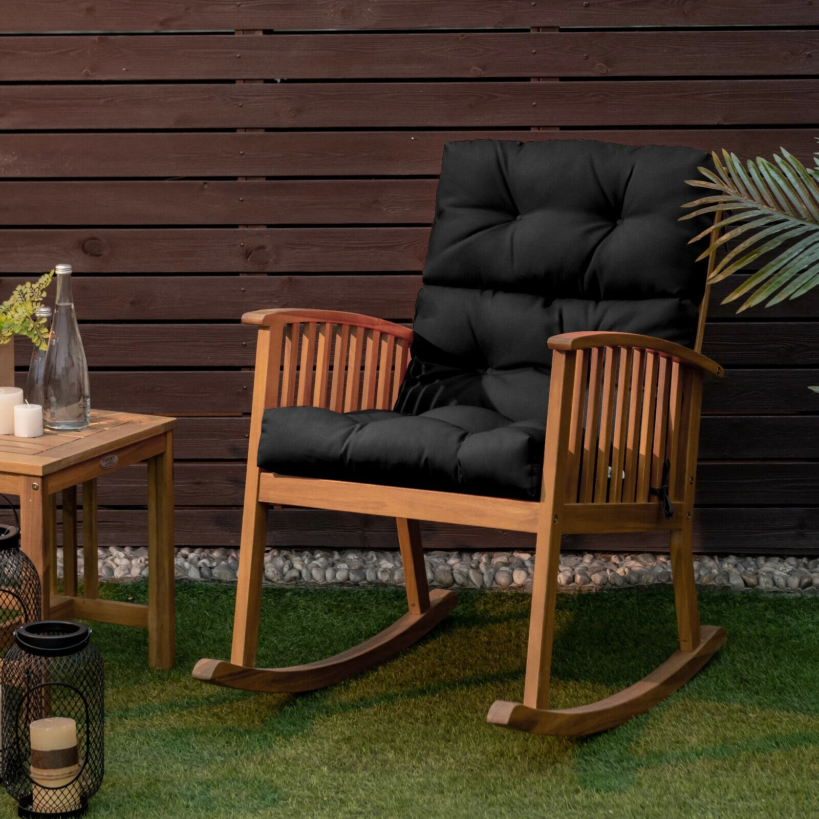 22 x 44 Inch Tufted Outdoor Patio Chair Pad, Black - Image 2