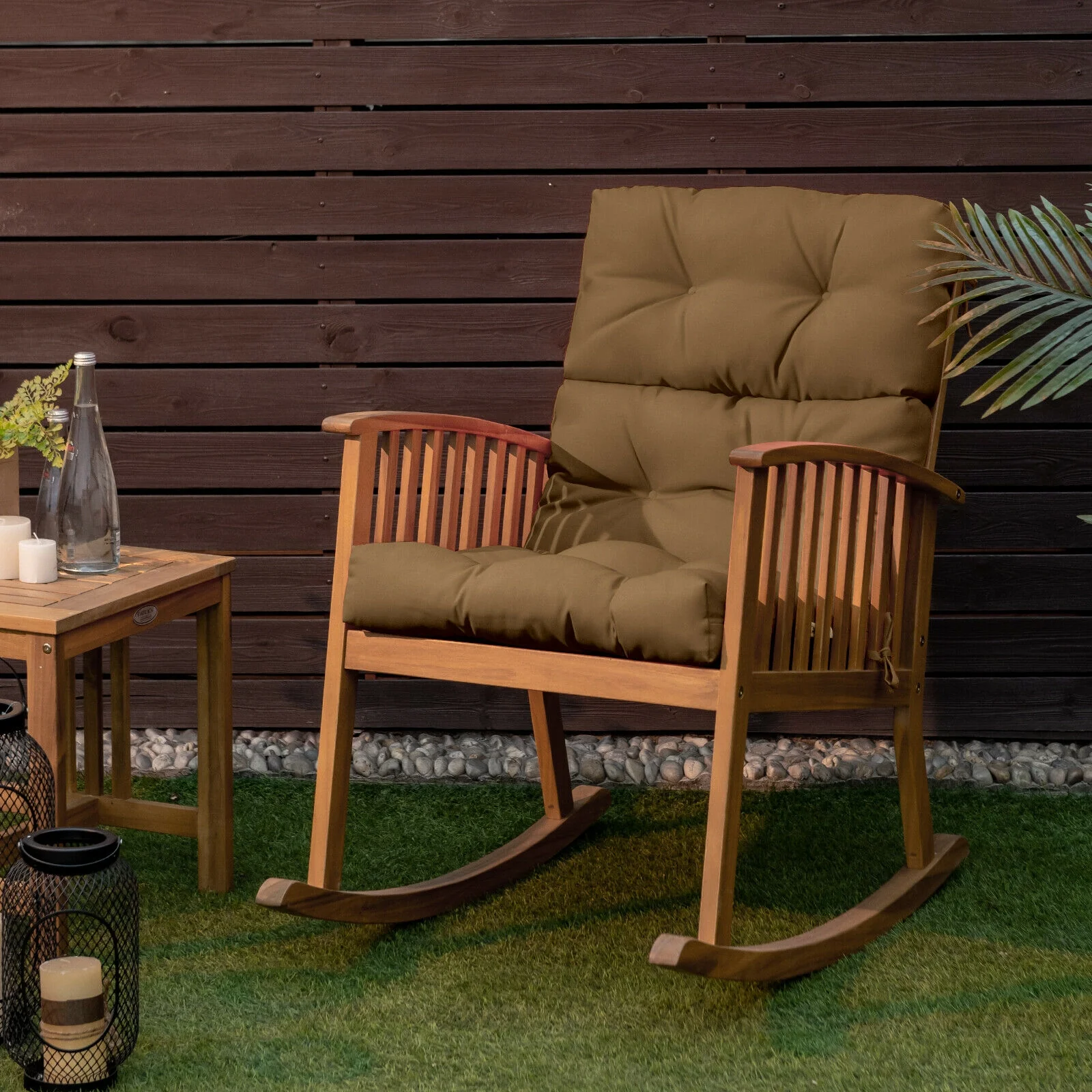22 x 44 Inch Tufted Outdoor Patio Chair Pad, Brown - Image 2