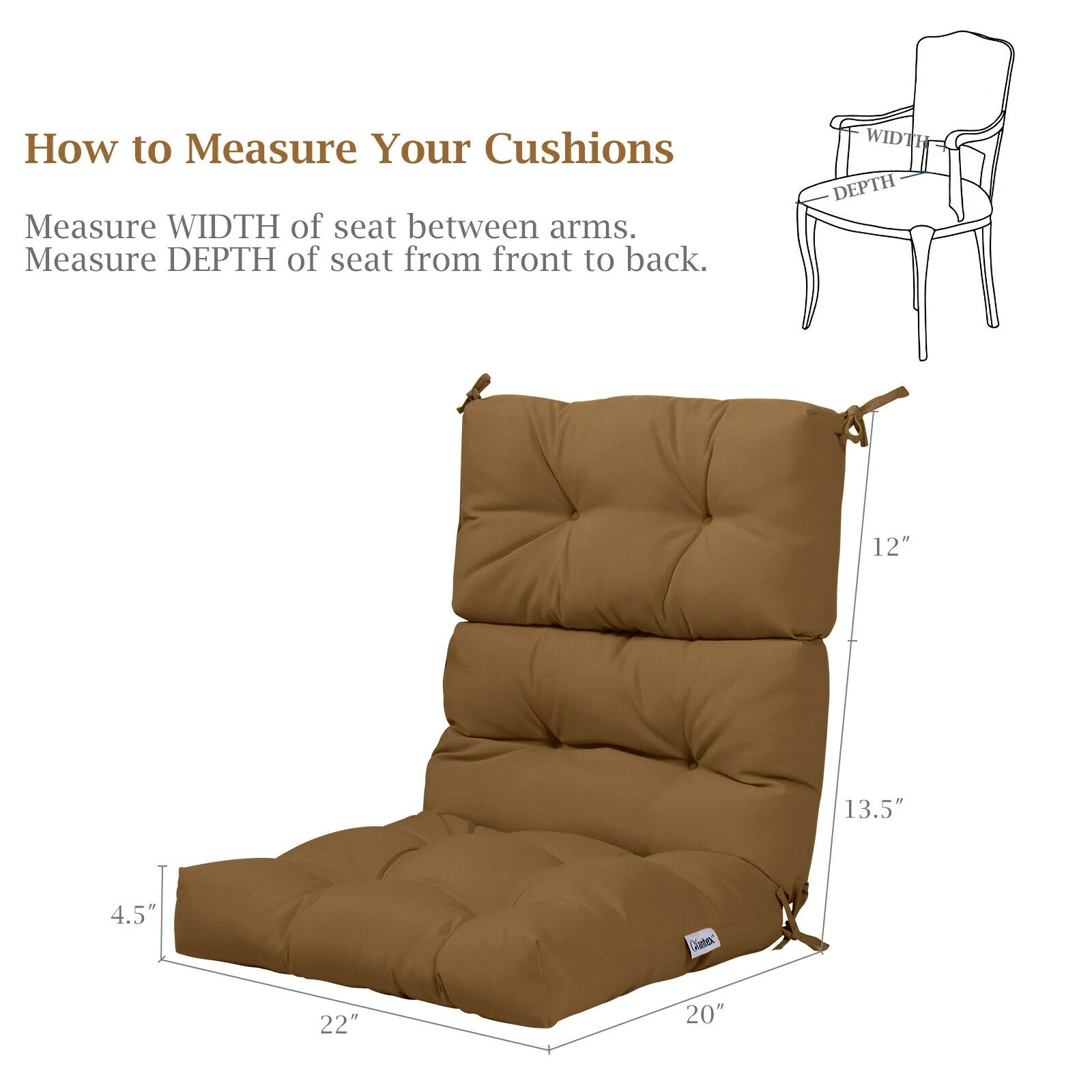 22 x 44 Inch Tufted Outdoor Patio Chair Pad, Brown - Image 6
