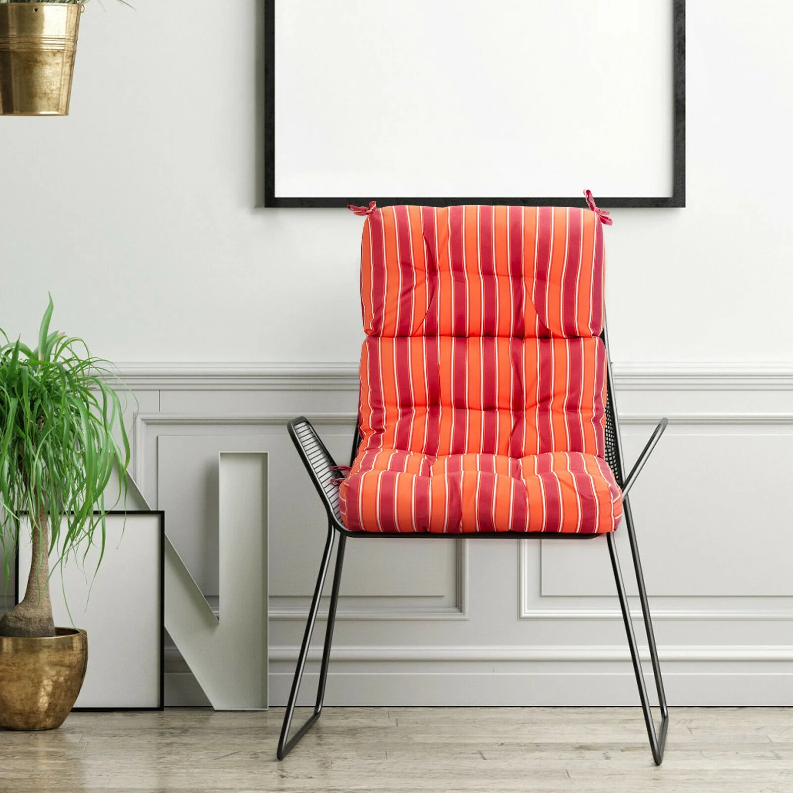22 x 44 Inch Tufted Outdoor Patio Chair Pad, Red - Image 2