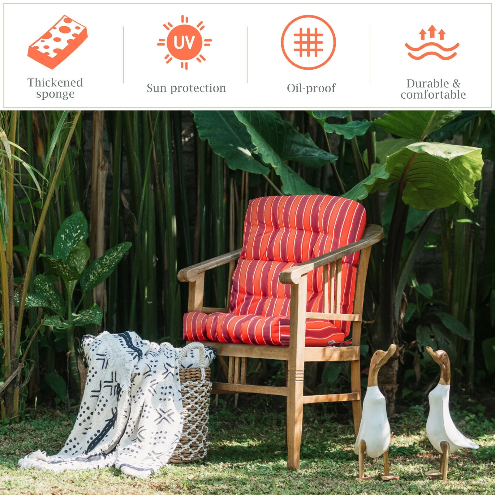 22 x 44 Inch Tufted Outdoor Patio Chair Pad, Red - Image 3