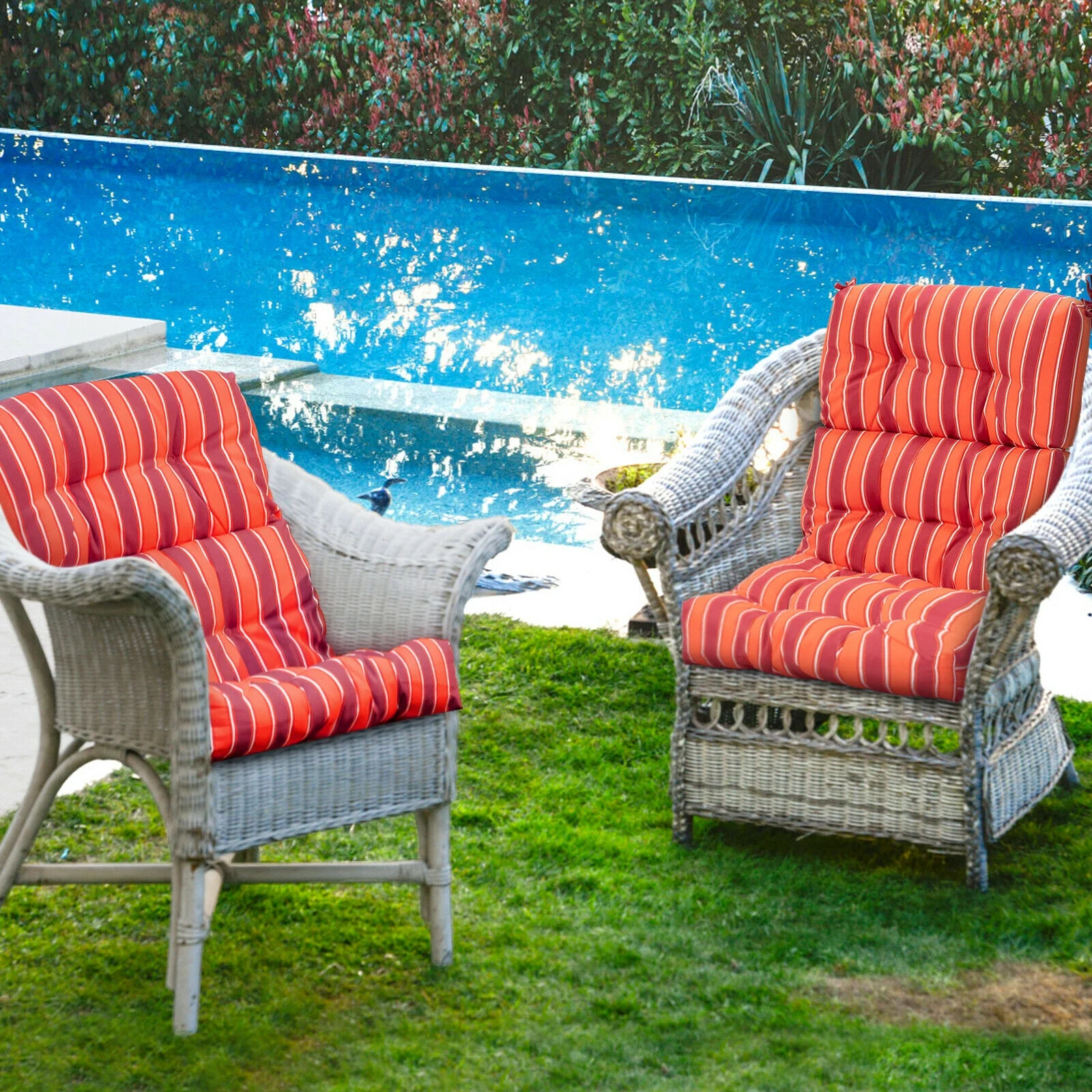 22 x 44 Inch Tufted Outdoor Patio Chair Pad, Red - Image 7