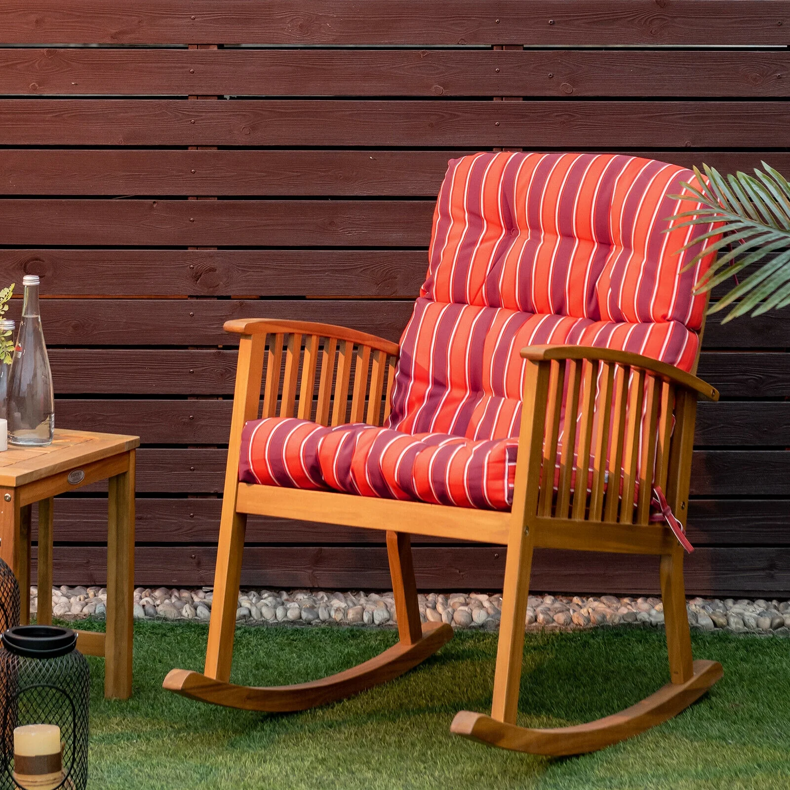 22 x 44 Inch Tufted Outdoor Patio Chair Pad, Red - Image 8