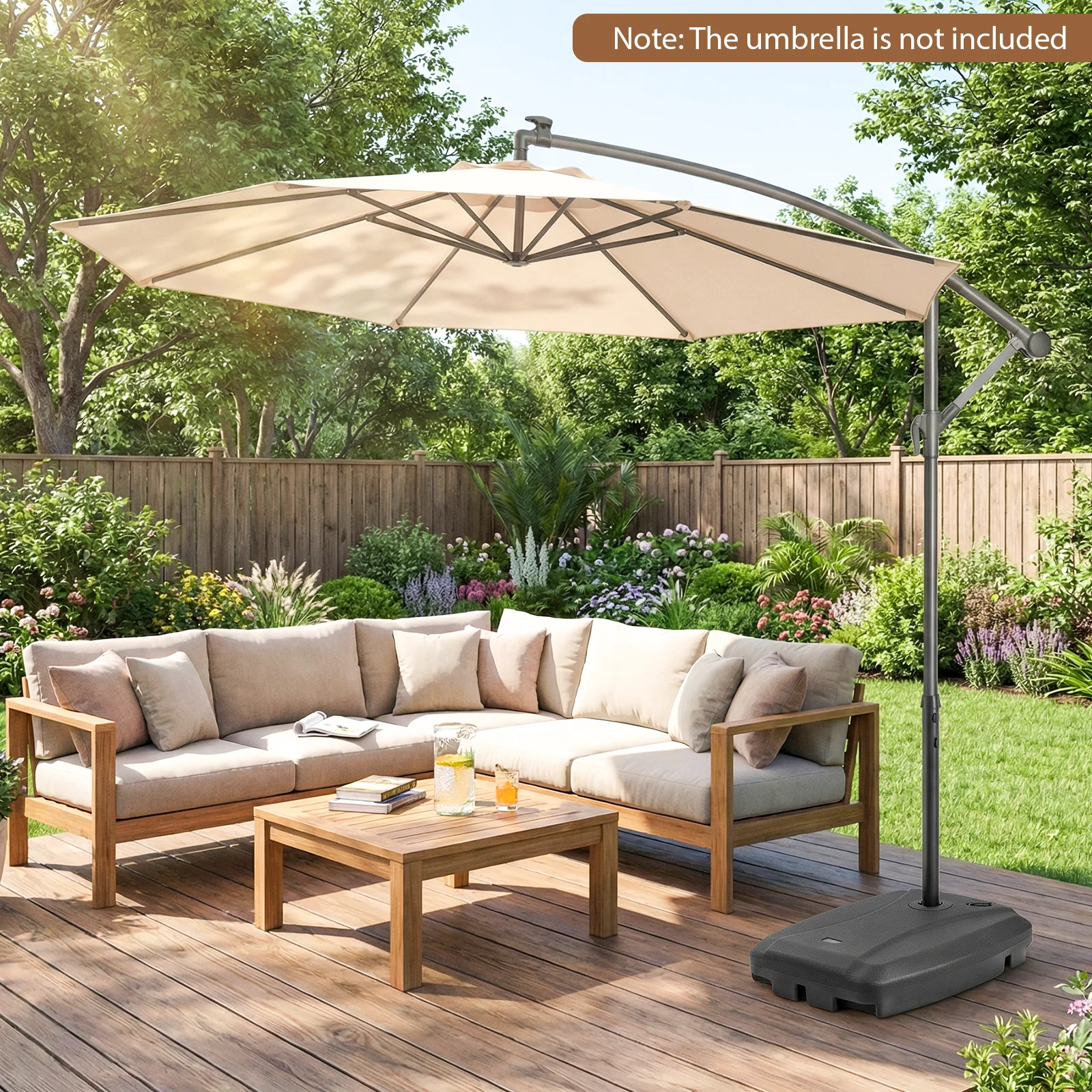 220 LBS Cantilever Patio Umbrella Base Stand with Wheels Fillable offset Umbrella Stand, Black - Image 2