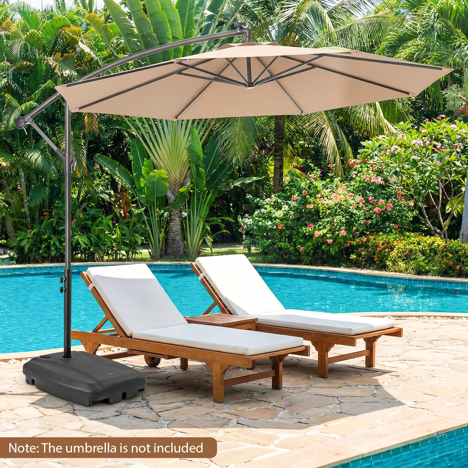 220 LBS Cantilever Patio Umbrella Base Stand with Wheels Fillable offset Umbrella Stand, Black - Image 3