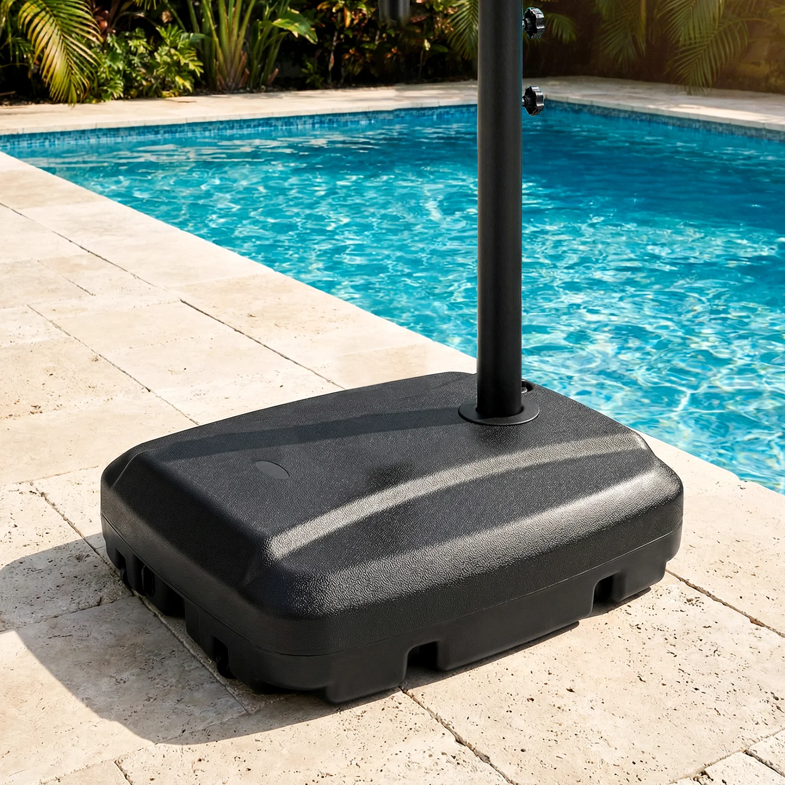 220 LBS Cantilever Patio Umbrella Base Stand with Wheels Fillable offset Umbrella Stand, Black - Image 7
