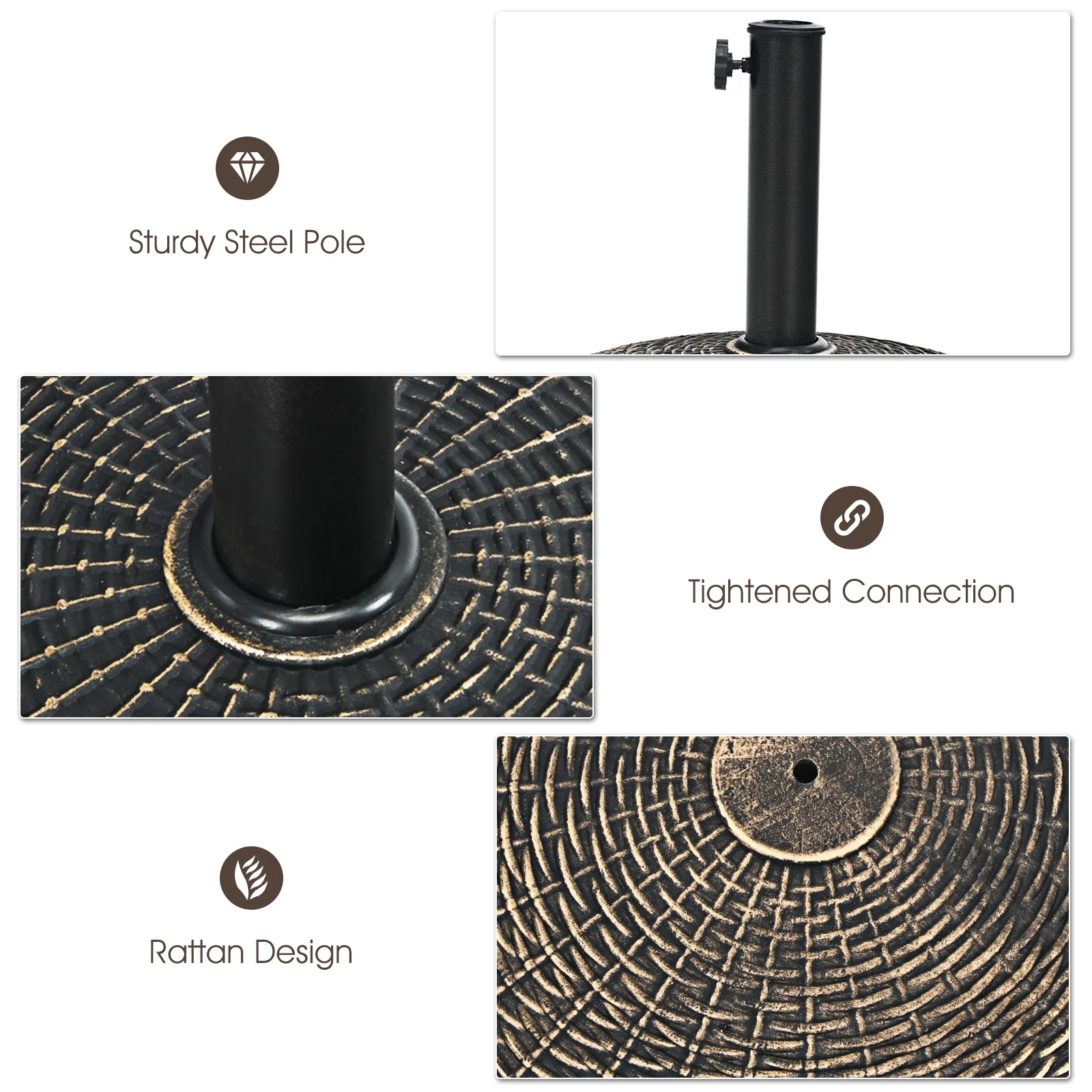 22Lbs Patio Resin Umbrella Base, Wicker Style, Bronze - Image 6