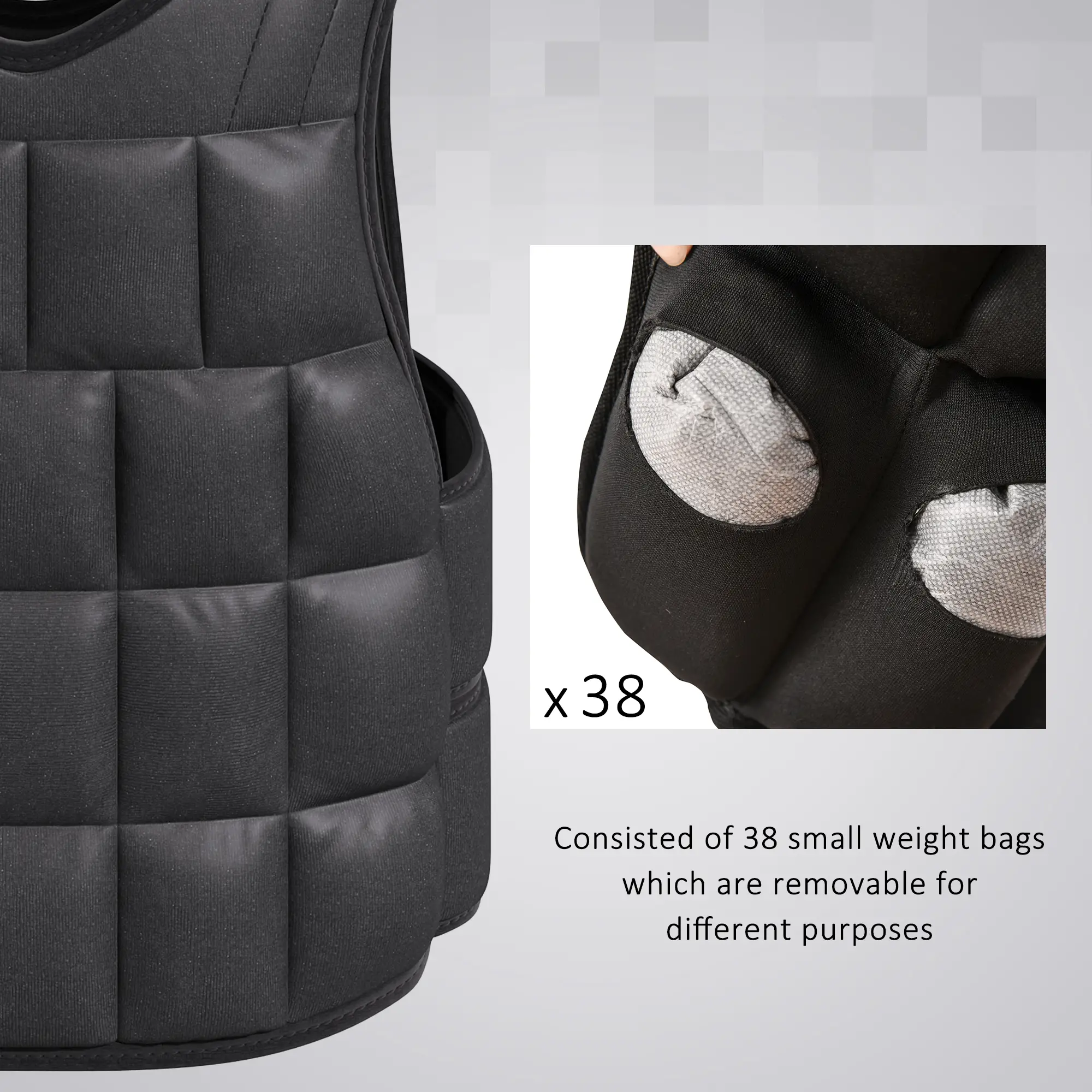 22lbs Weighted Vest, Adjustable Running Vest, 38 Weight Bags, Black - Image 4