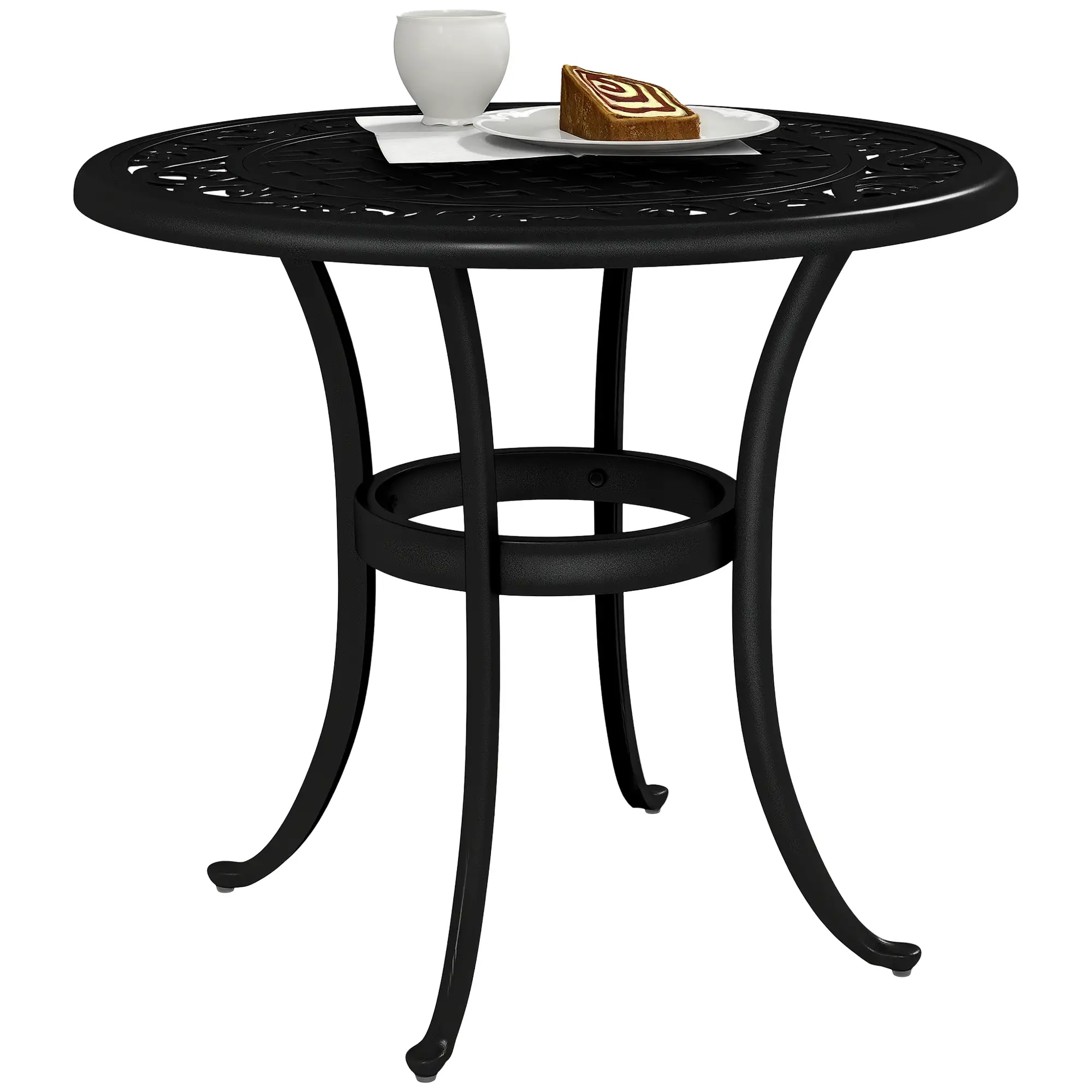 23.6" Round Outdoor Side Table, Cast Aluminum Frame, Black - Image 11