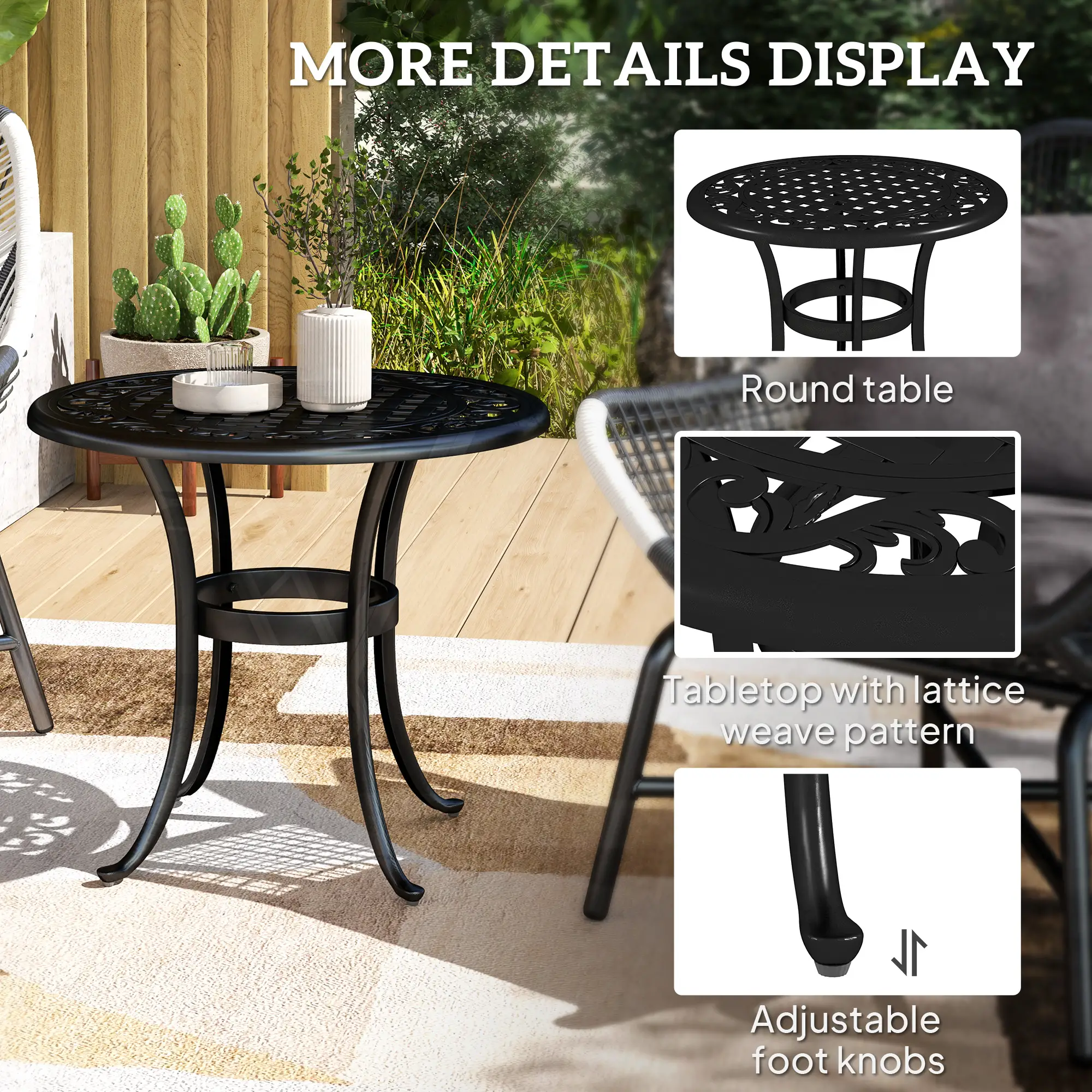 23.6" Round Outdoor Side Table, Cast Aluminum Frame, Black - Image 6