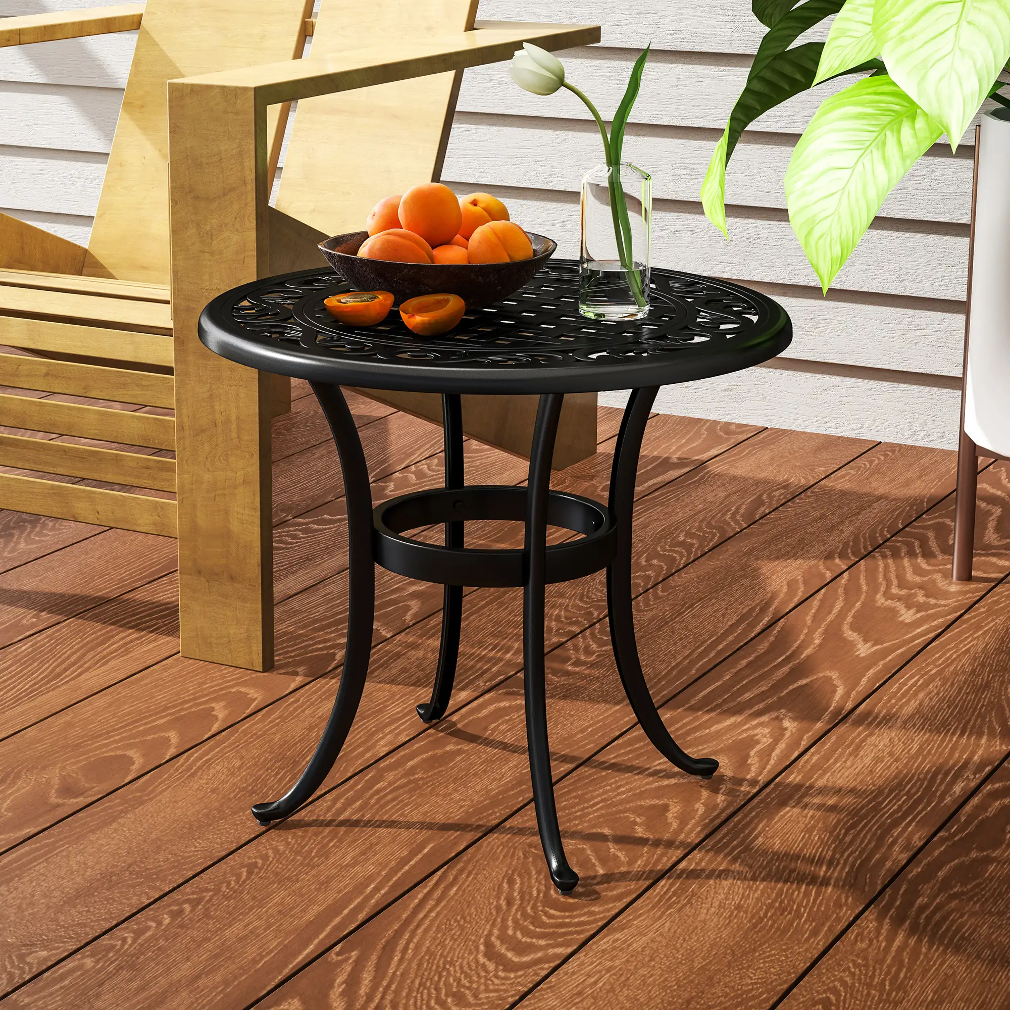 23.6" Round Outdoor Side Table, Cast Aluminum Frame, Black - Image 9