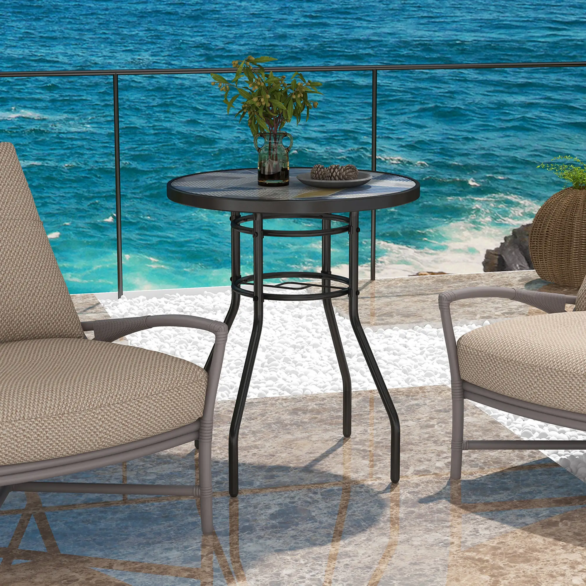 23.6" Round Patio Table, Outdoor Side Table, Multicolour - Image 8