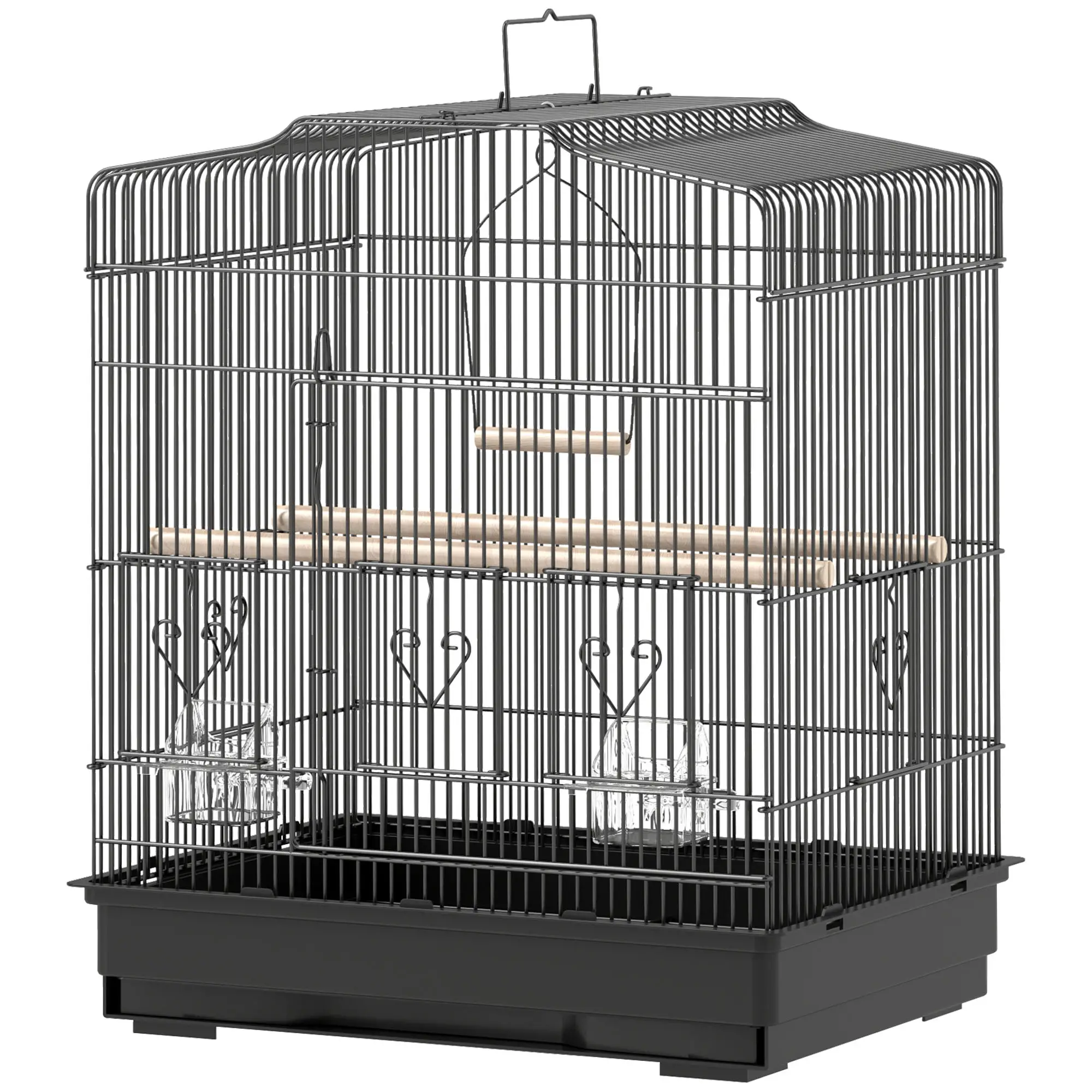 23" Bird Cage, Finches Canaries, Parrot Cage, 2 Feeders, Black