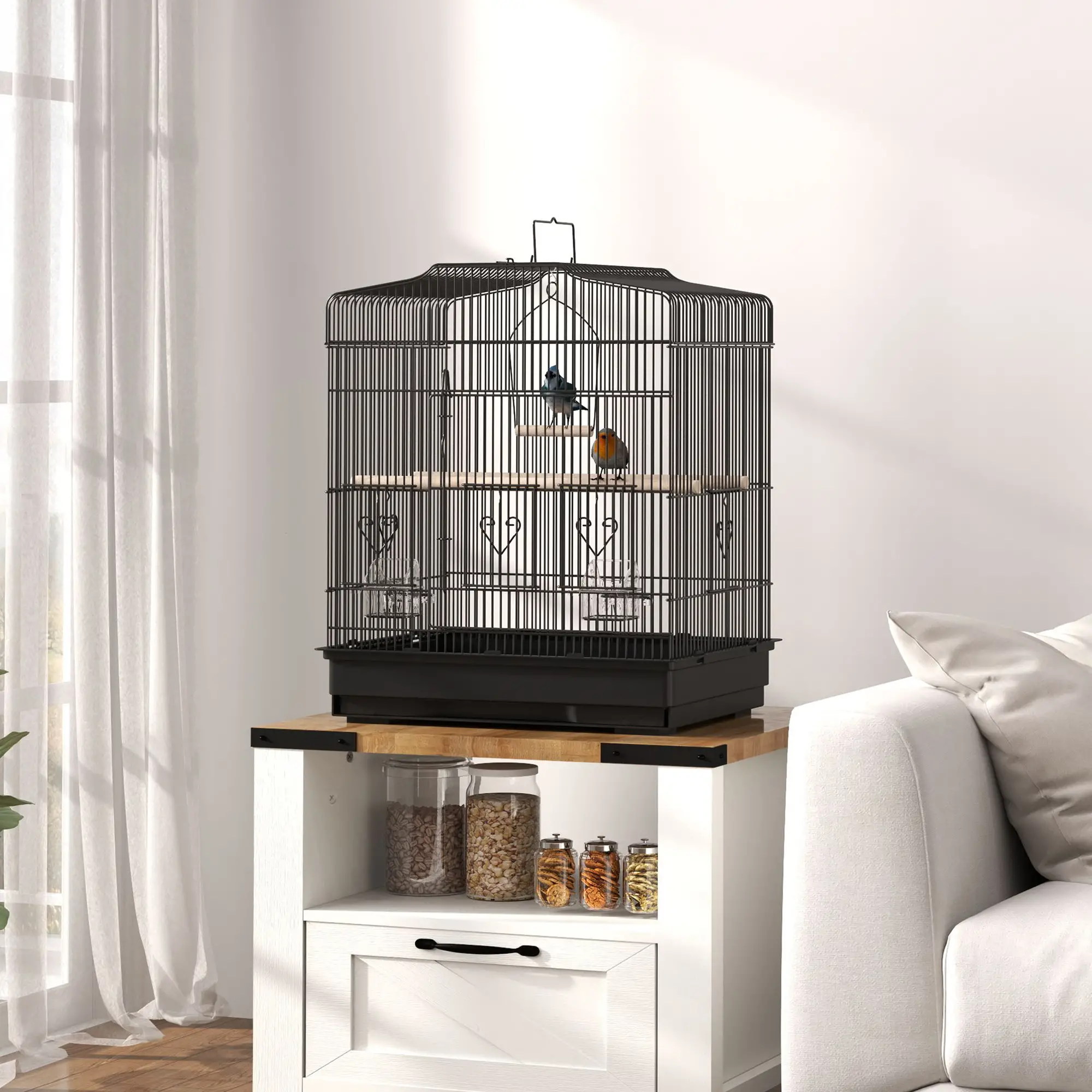 23" Bird Cage, Finches Canaries, Parrot Cage, 2 Feeders, Black - Image 2