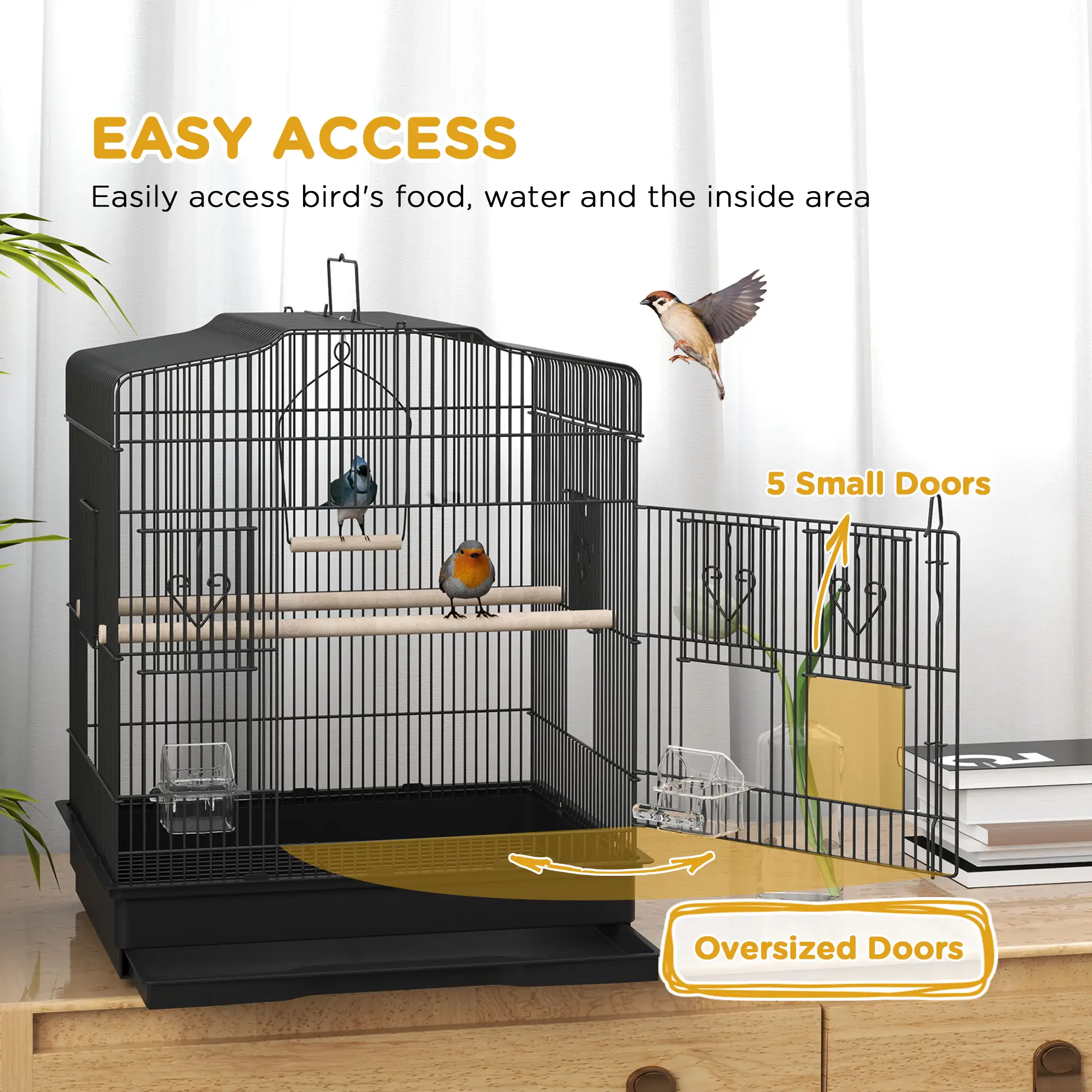 23" Bird Cage, Finches Canaries, Parrot Cage, 2 Feeders, Black - Image 4