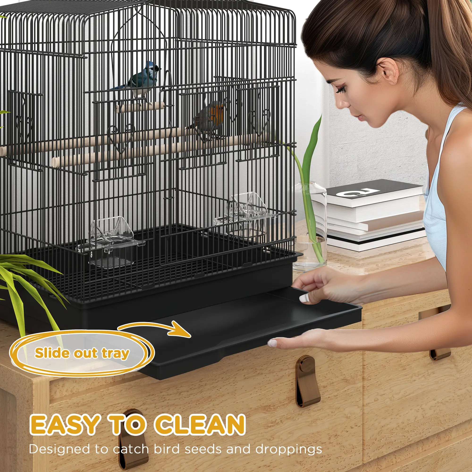 23" Bird Cage, Finches Canaries, Parrot Cage, 2 Feeders, Black - Image 5