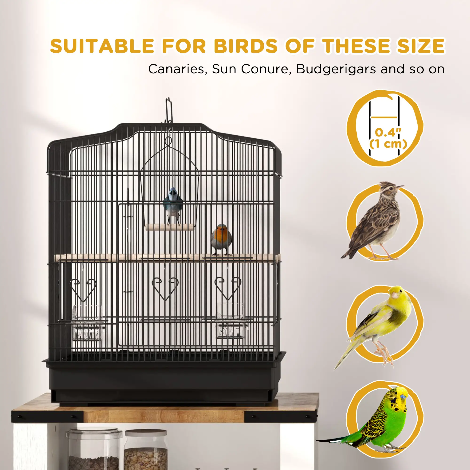 23" Bird Cage, Finches Canaries, Parrot Cage, 2 Feeders, Black - Image 7