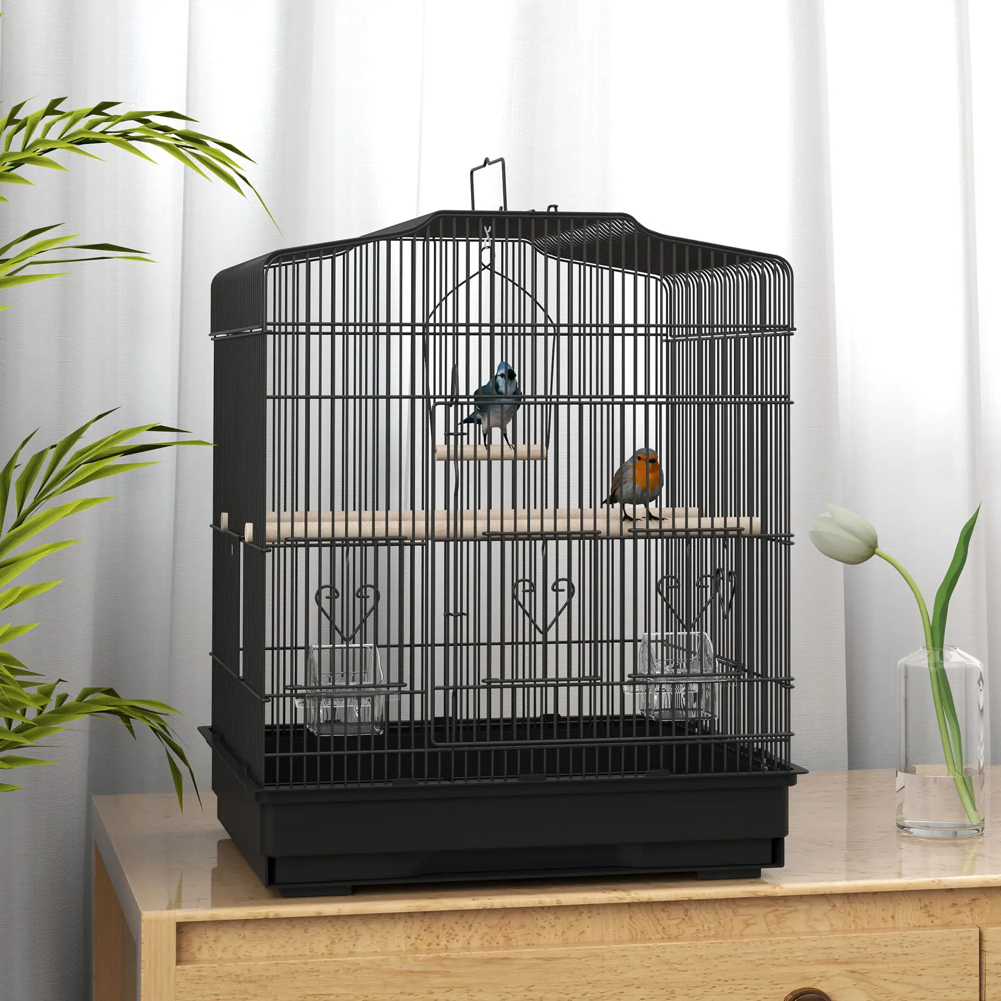 23" Bird Cage, Finches Canaries, Parrot Cage, 2 Feeders, Black - Image 8