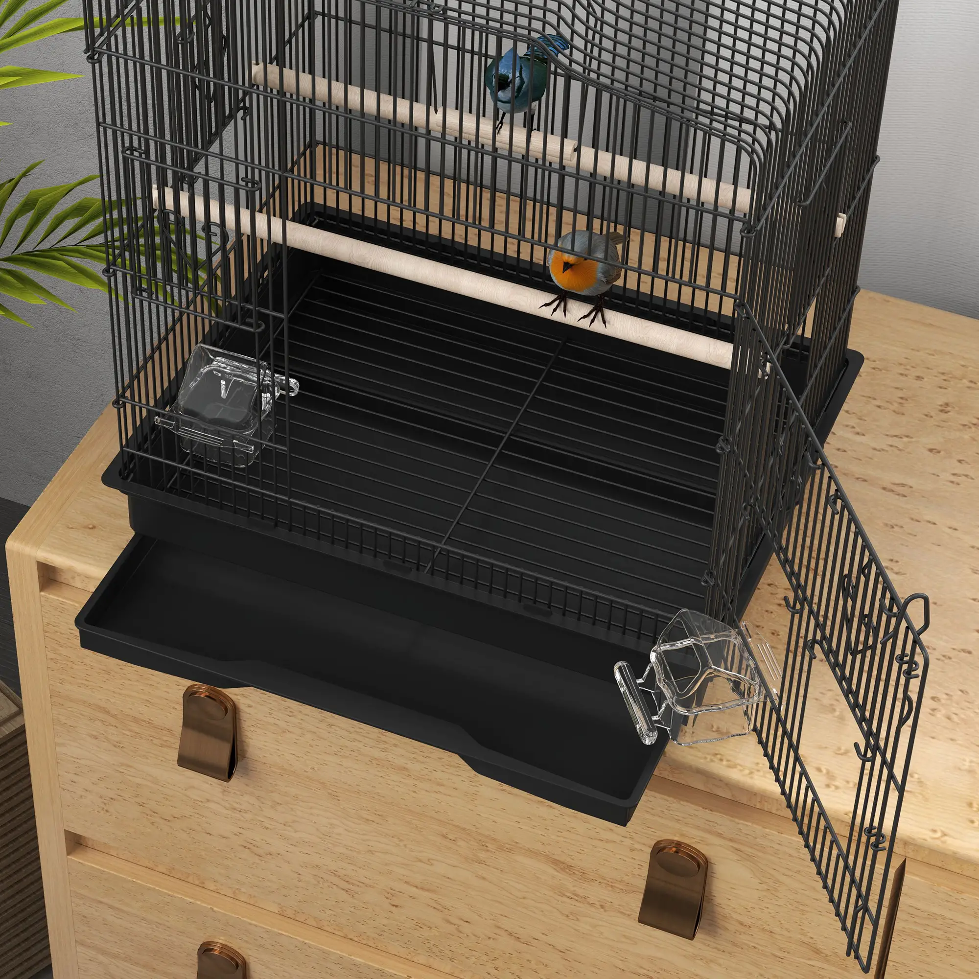 23" Bird Cage, Finches Canaries, Parrot Cage, 2 Feeders, Black - Image 9