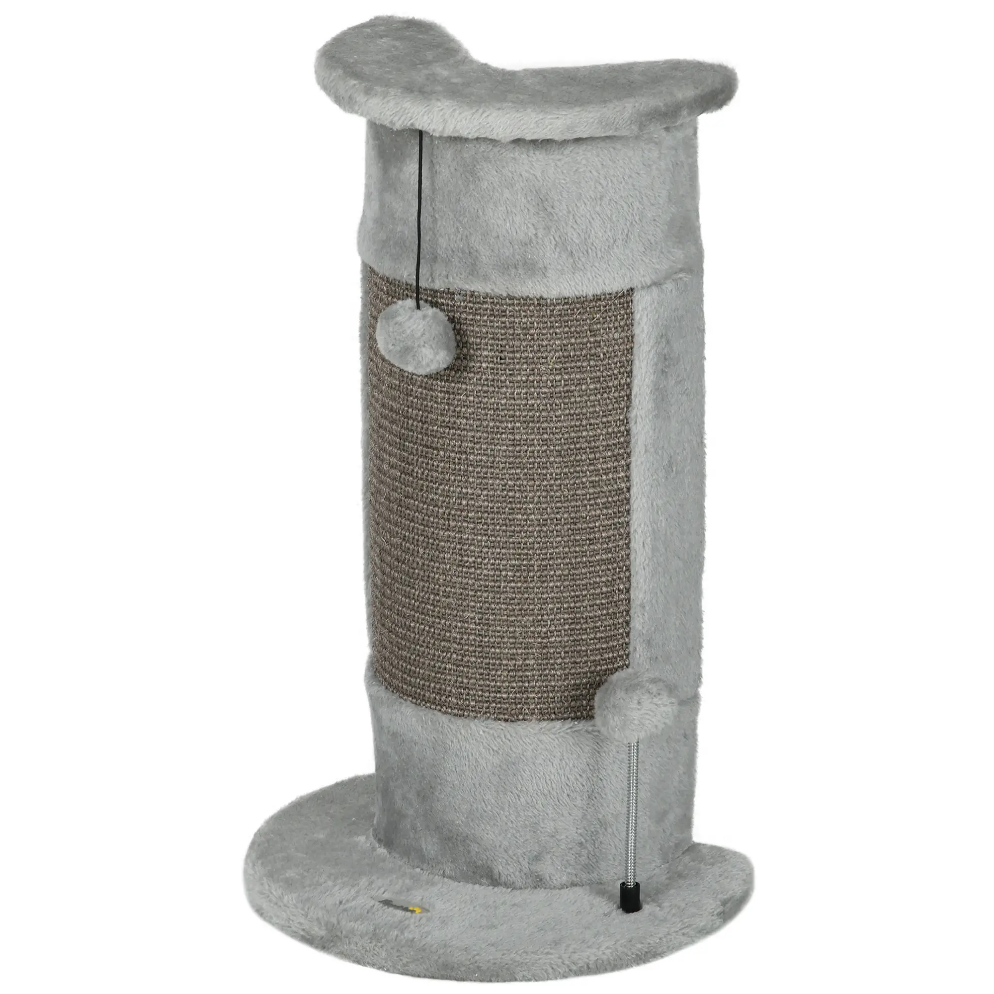 23" Cat Scratching Post, Covered Plush, Play Balls, Indoor Cats, Grey