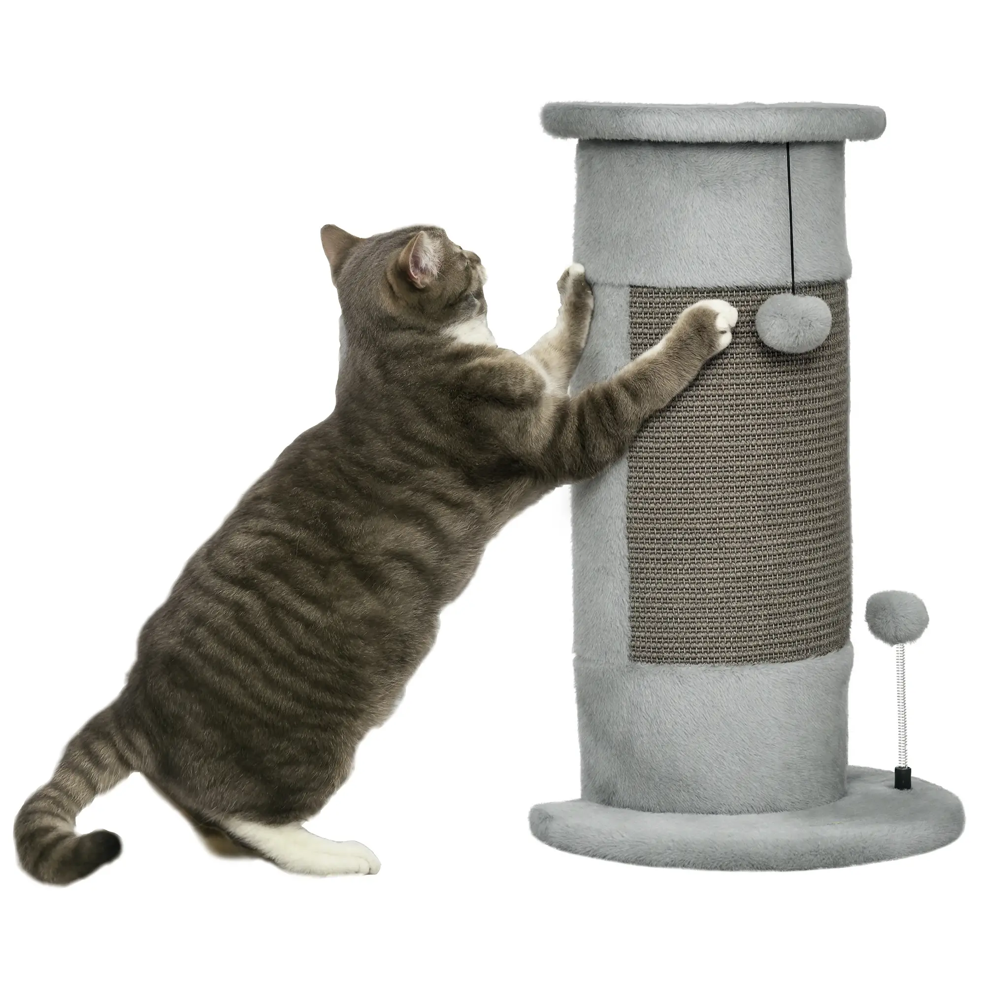 23" Cat Scratching Post, Covered Plush, Play Balls, Indoor Cats, Grey - Image 11