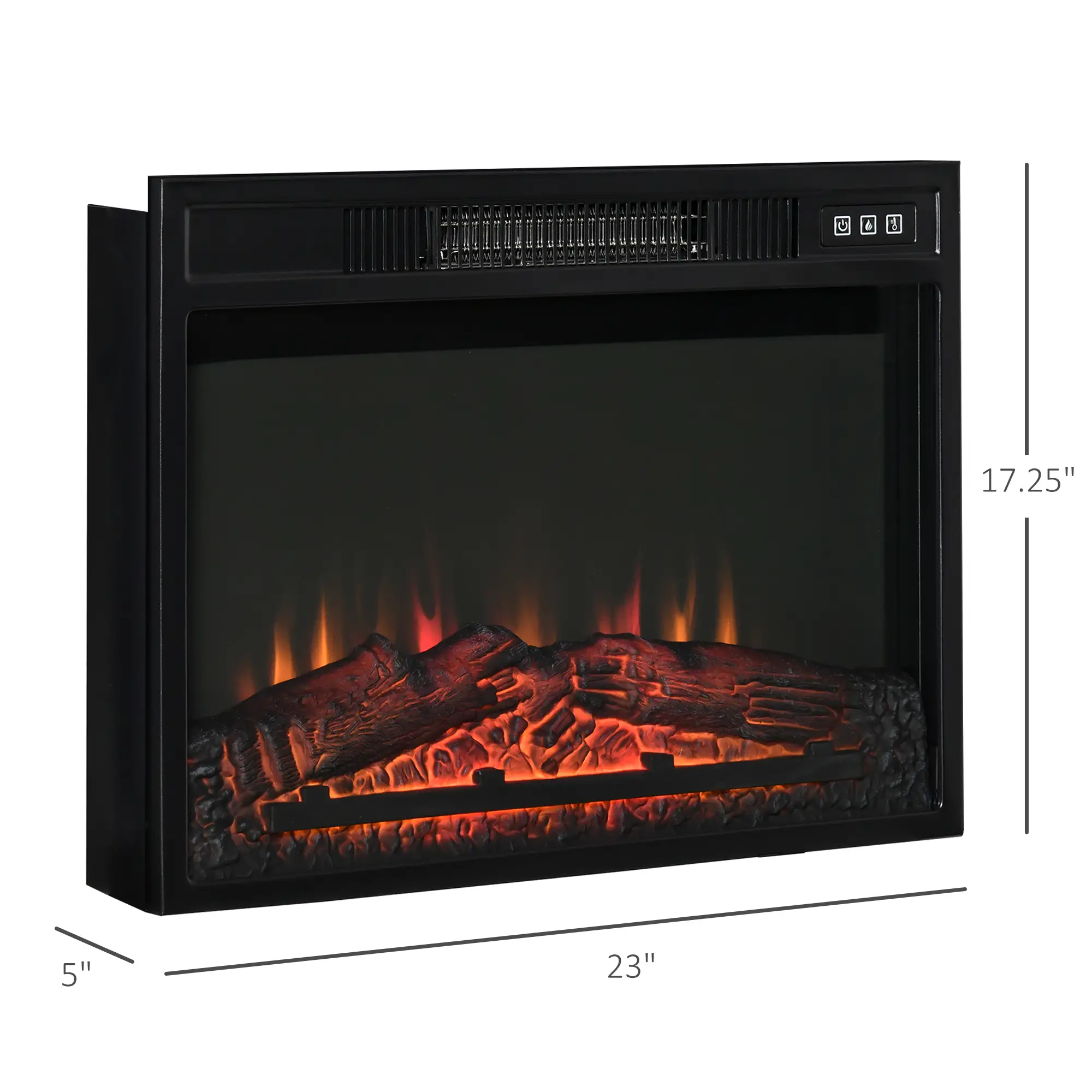 23" Electric Fireplace Insert, Realistic Log Flames, Adjustable Brightness, 1400W, Black - Image 3