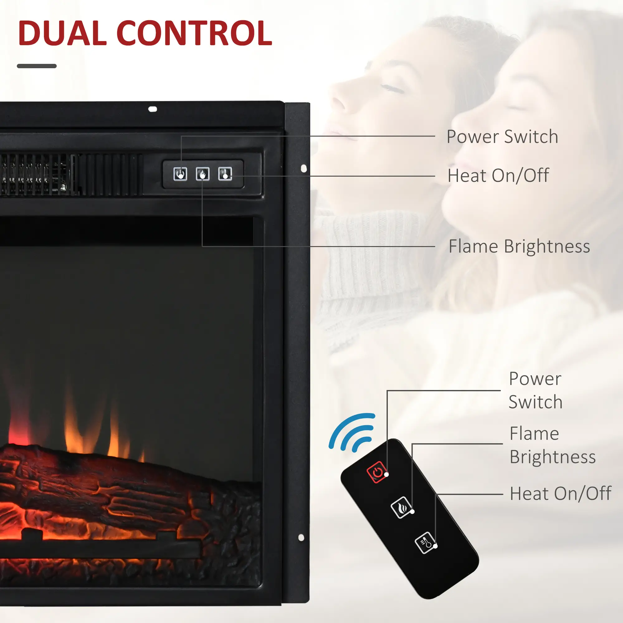 23" Electric Fireplace Insert, Realistic Log Flames, Adjustable Brightness, 1400W, Black - Image 4