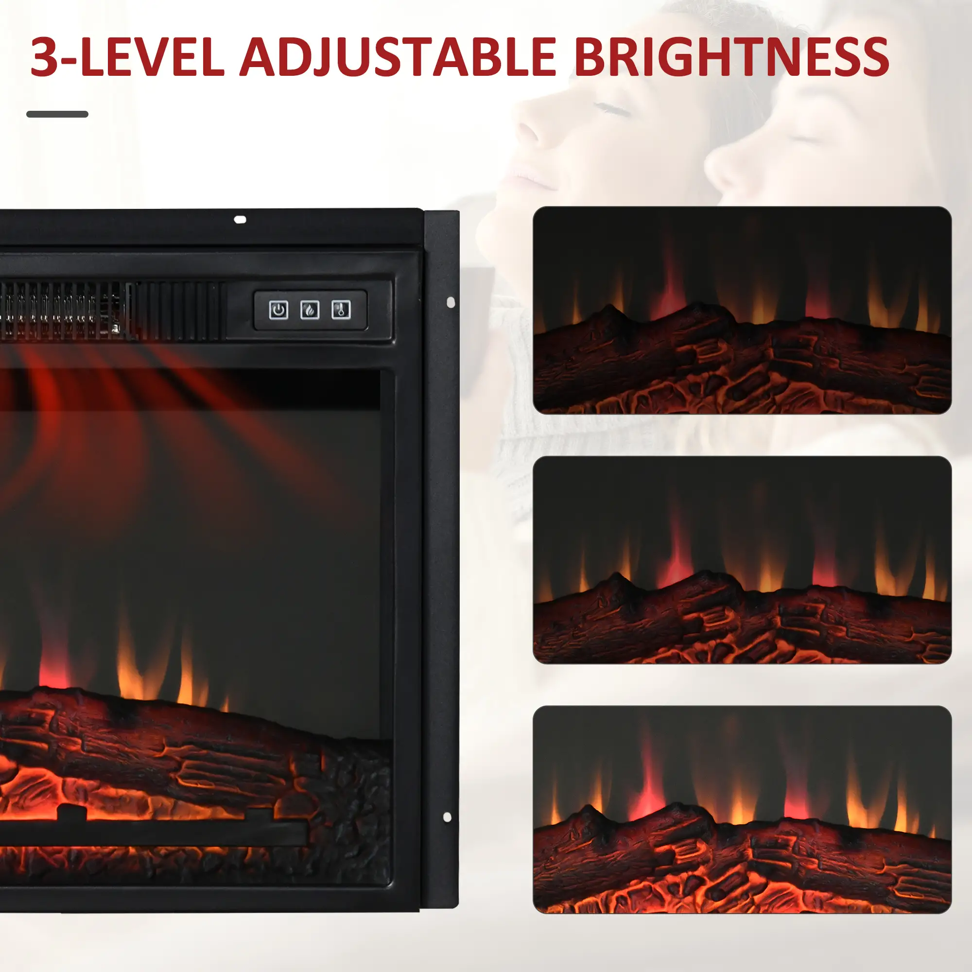 23" Electric Fireplace Insert, Realistic Log Flames, Adjustable Brightness, 1400W, Black - Image 5