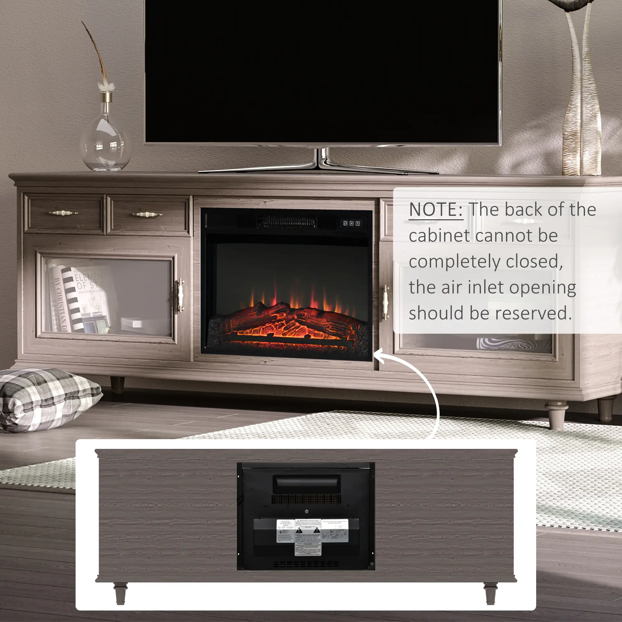23" Electric Fireplace Insert, Realistic Log Flames, Adjustable Brightness, 1400W, Black - Image 6